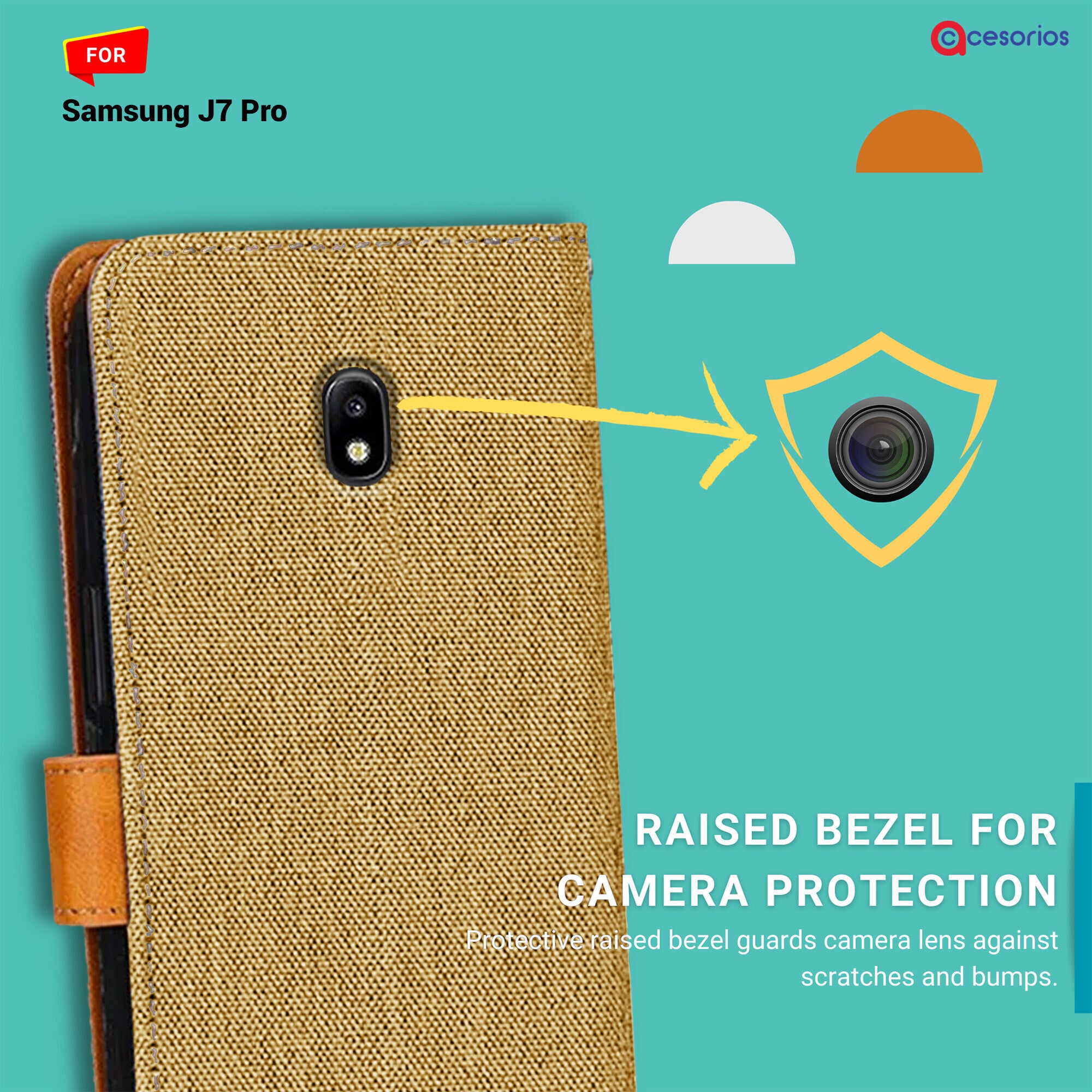 Accesorios Samsung J7 Pro denim flip cover – Light Brown – Image 2 #color_light brown