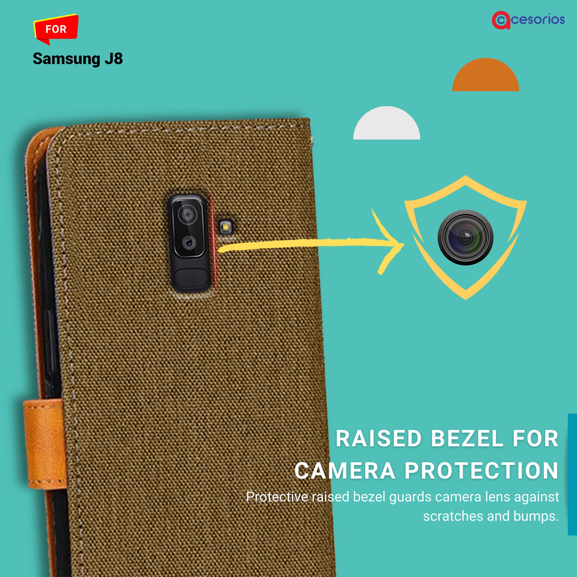 Accesorios Samsung J8 denim flip cover – Dark Brown – Image 2 #color_dark brown