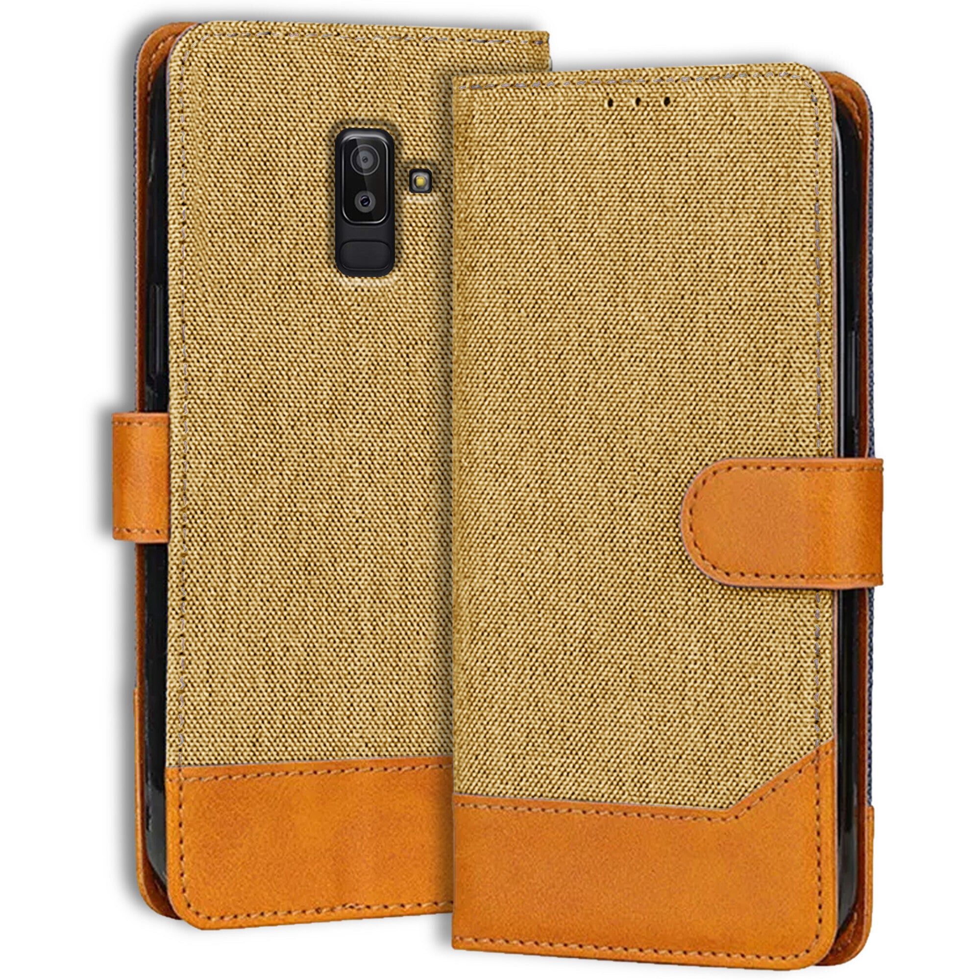 Accesorios Samsung J8 denim flip cover – Light Brown – Image 1 #color_light brown