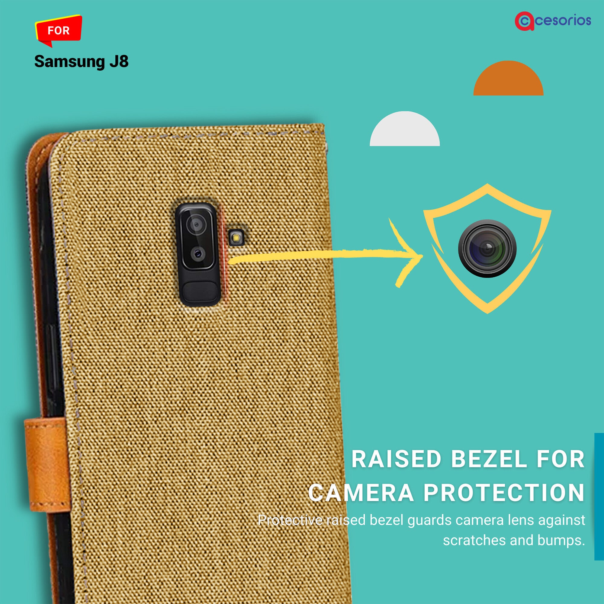 Accesorios Samsung J8 denim flip cover – Light Brown – Image 2 #color_light brown