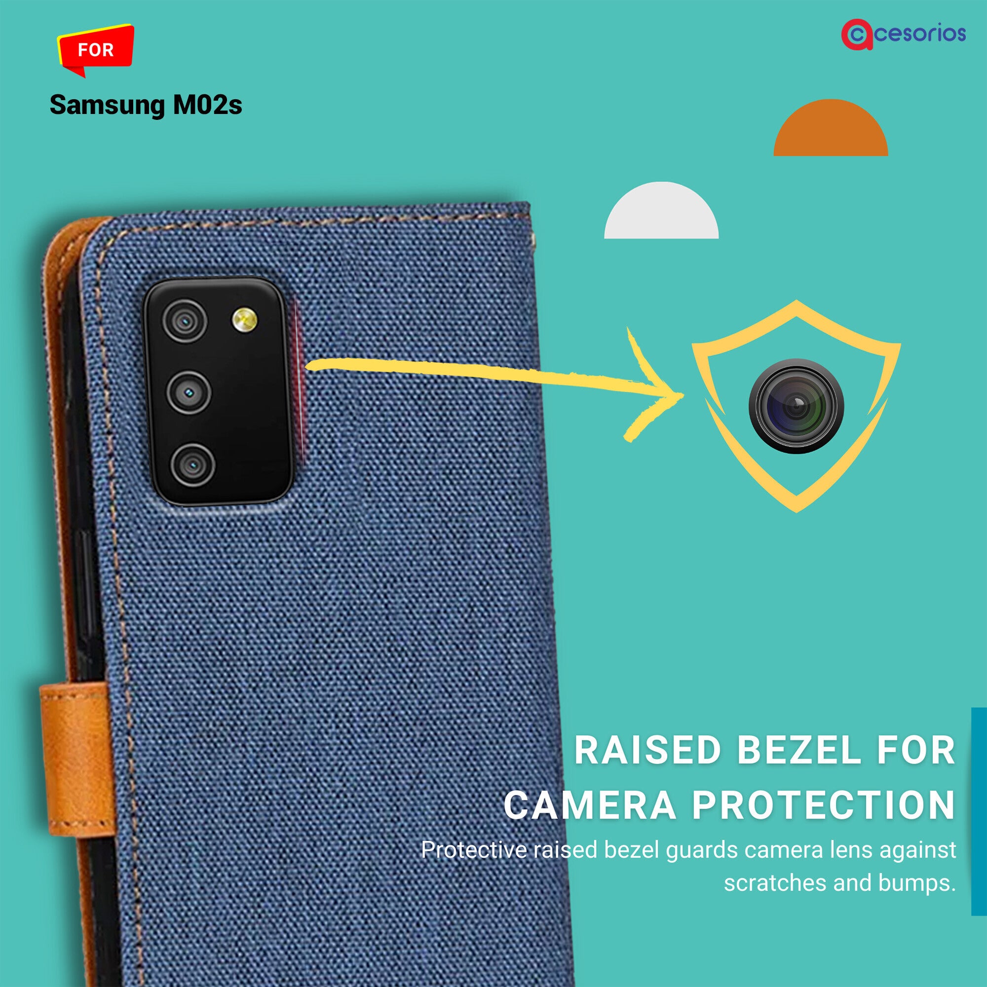 Accesorios Samsung M02S denim flip cover – Blue – Image 2 #color_blue