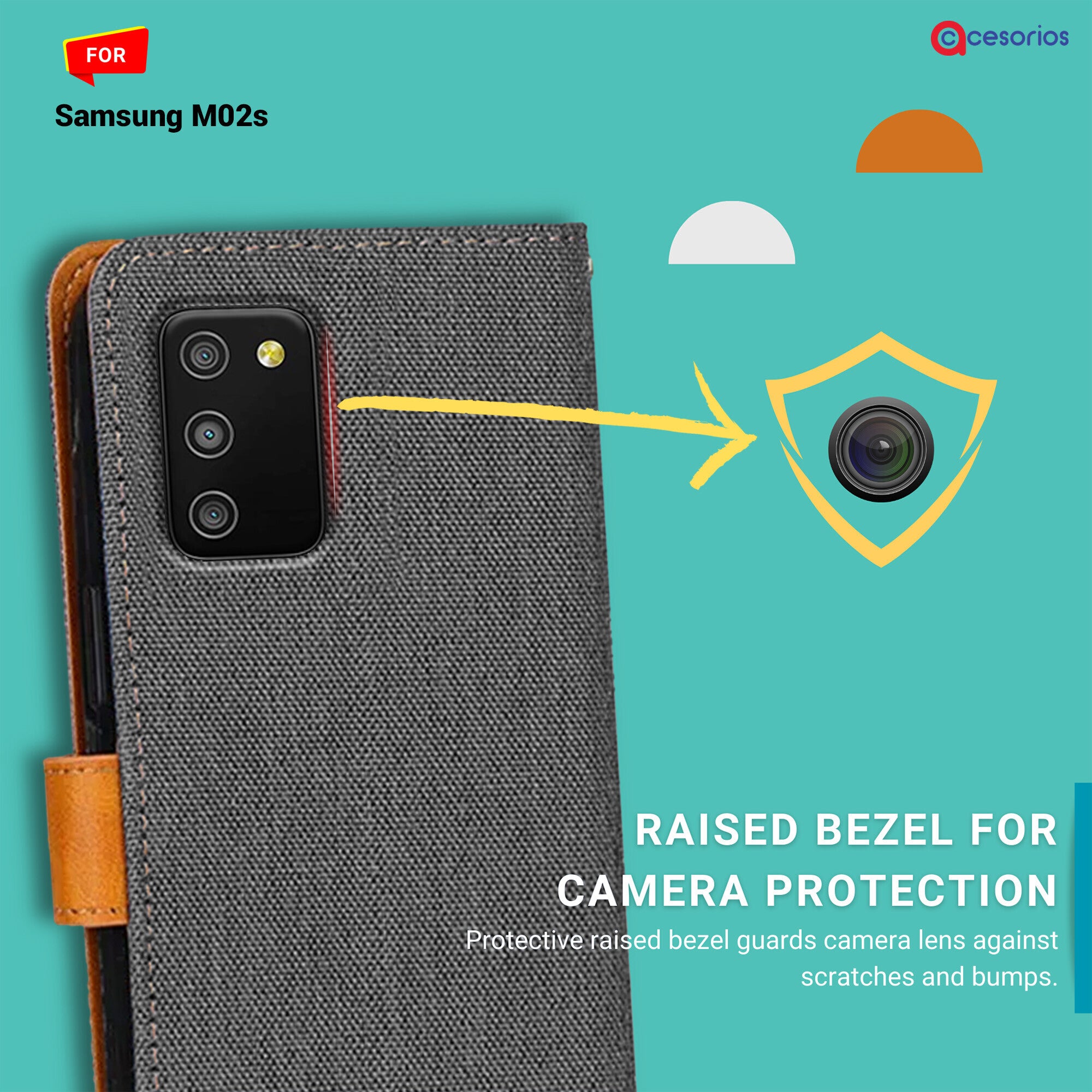 Accesorios Samsung M02S denim flip cover – Grey – Image 2 #color_grey