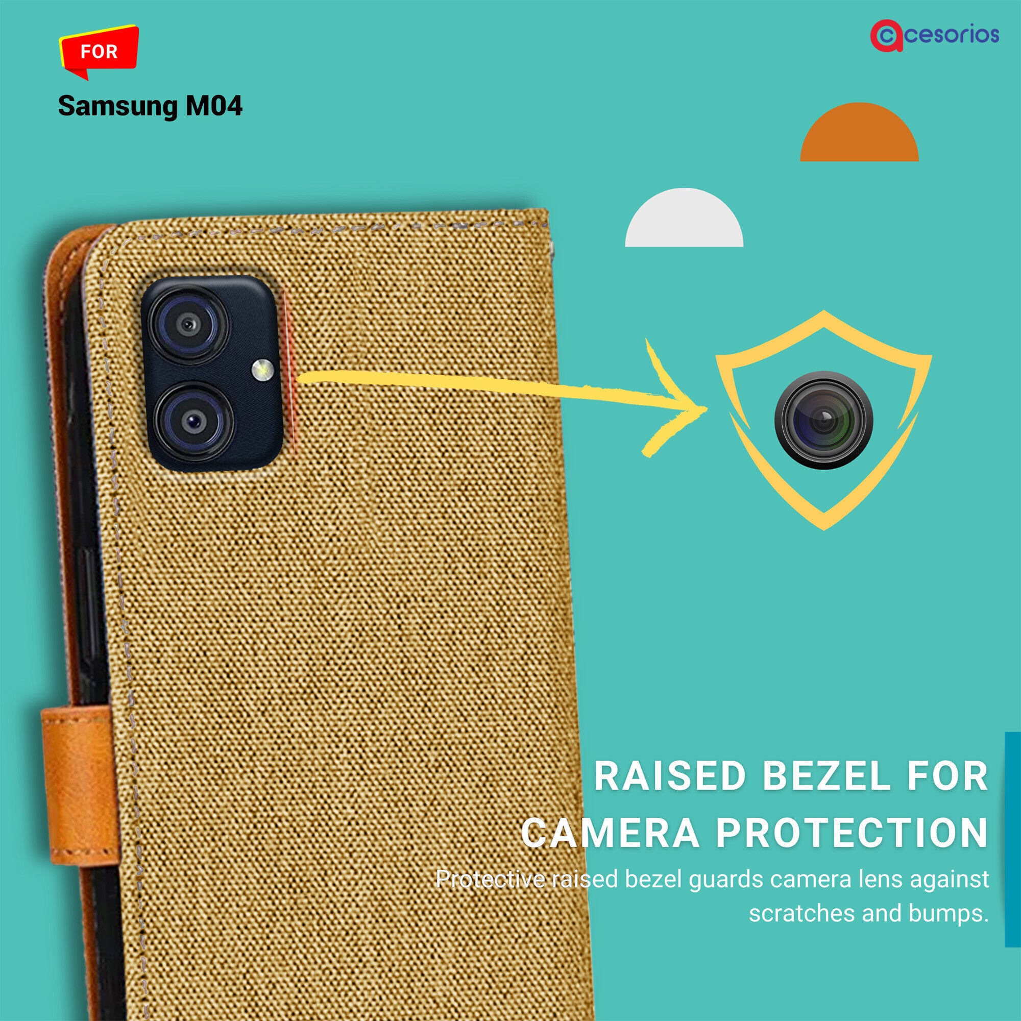 Accesorios Samsung M04 denim flip cover – Light Brown – Image 2 #color_light brown