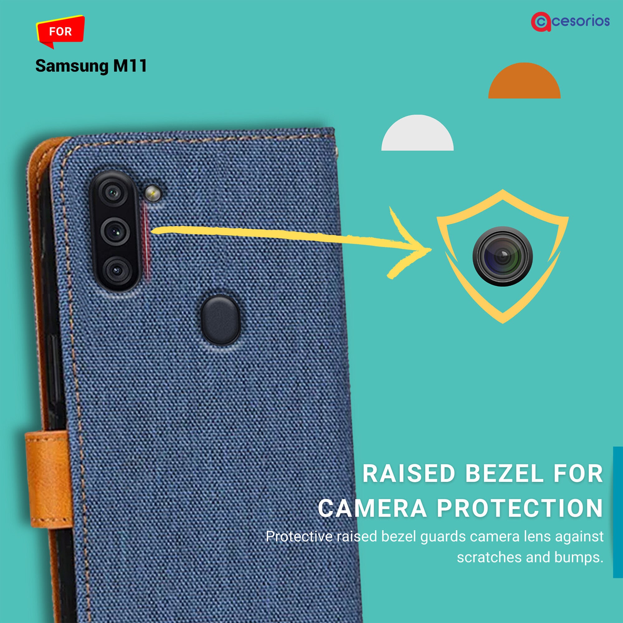 Accesorios Samsung M11 denim flip cover – Blue – Image 2 #color_blue