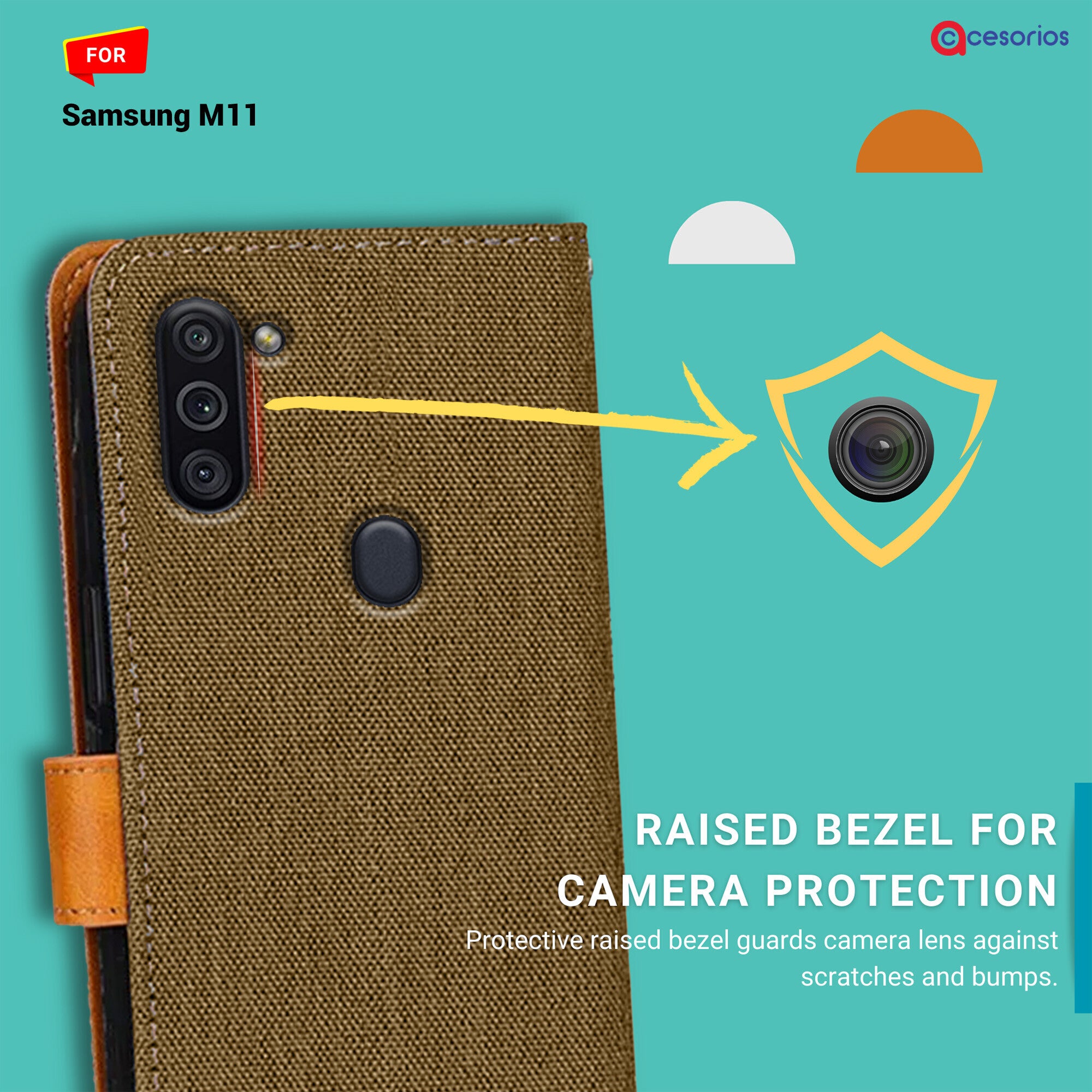 Accesorios Samsung M11 denim flip cover – Dark Brown – Image 2 #color_dark brown