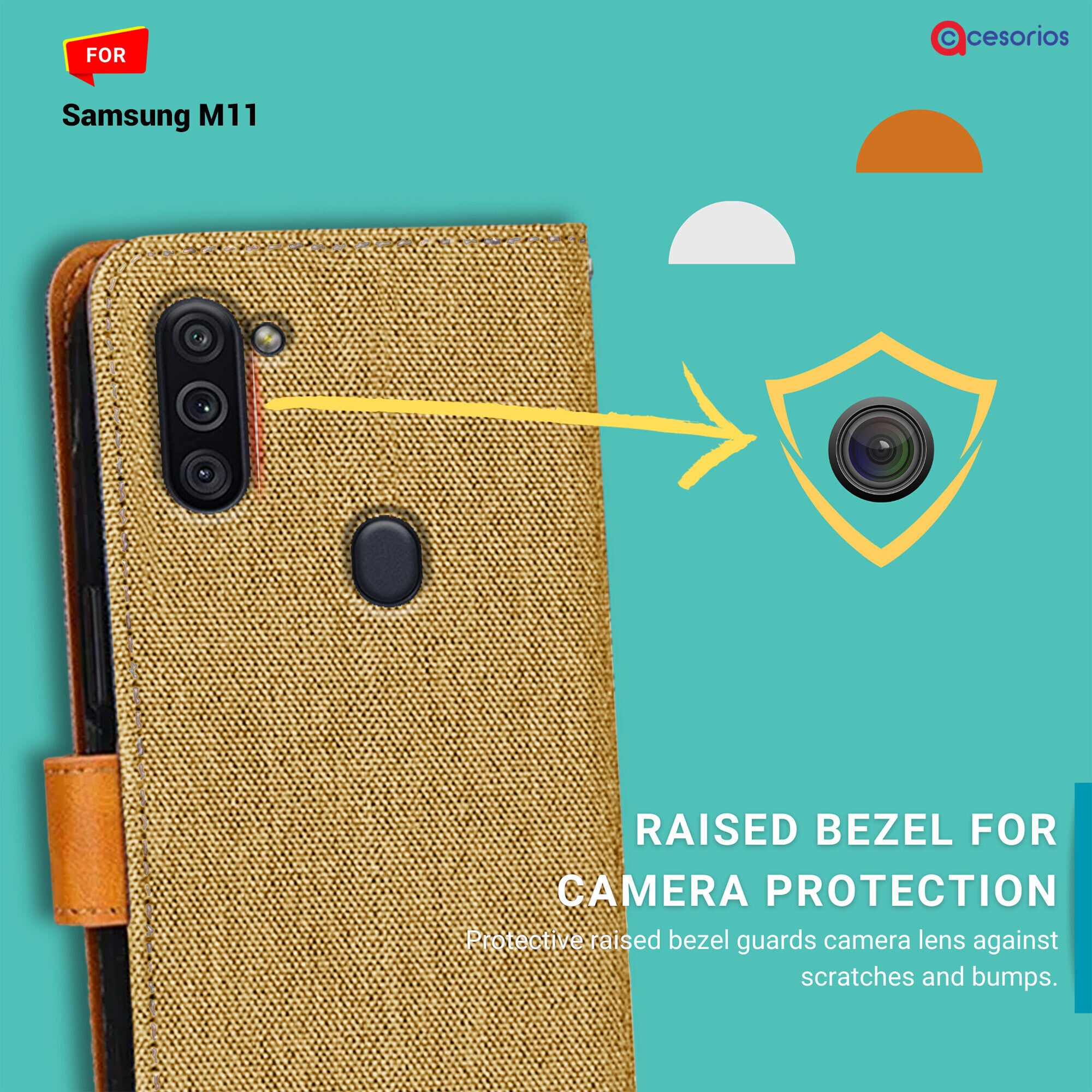 Accesorios Samsung M11 denim flip cover – Light Brown – Image 2 #color_light brown