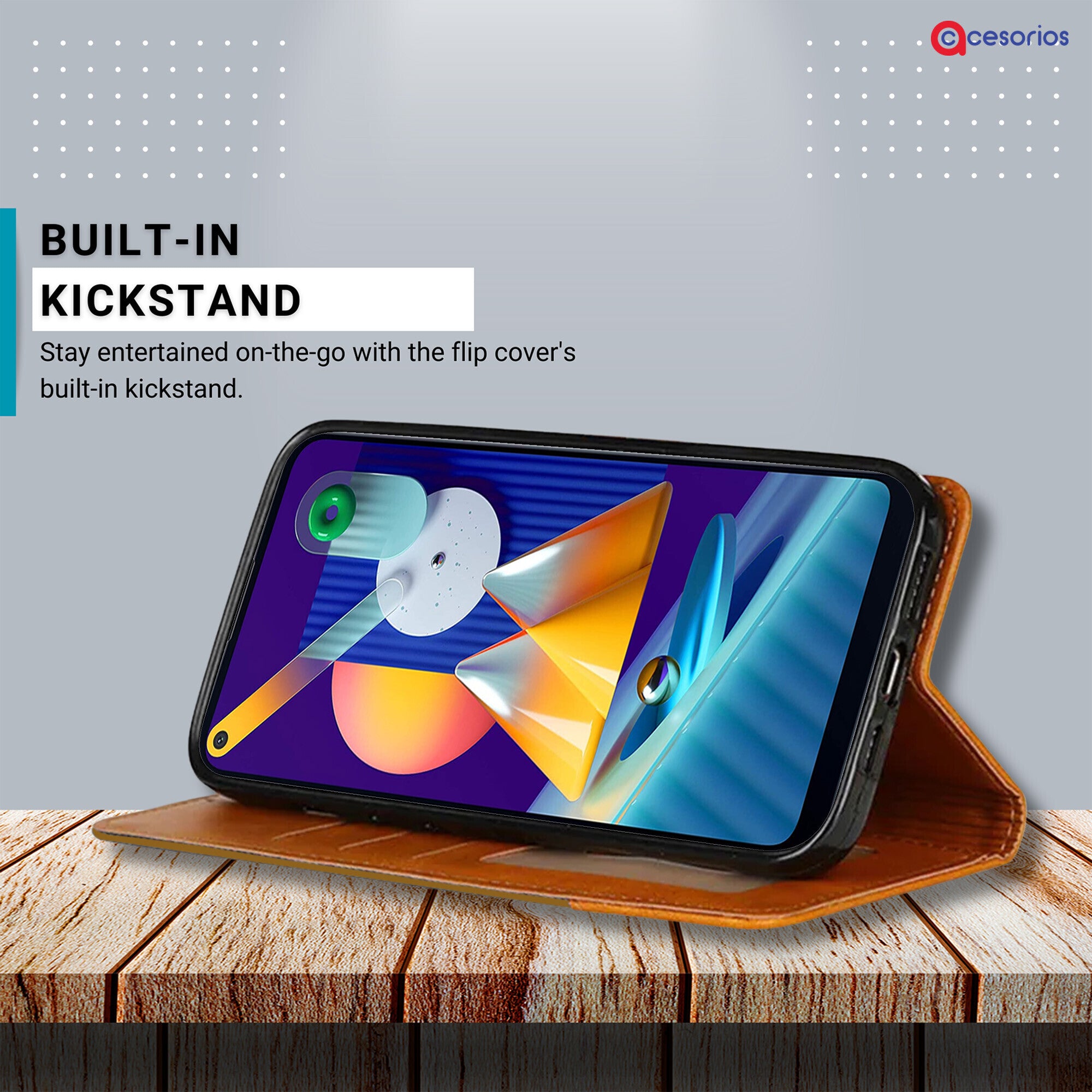 Accesorios Samsung M11 denim flip cover – Light Brown – Image 4 #color_light brown