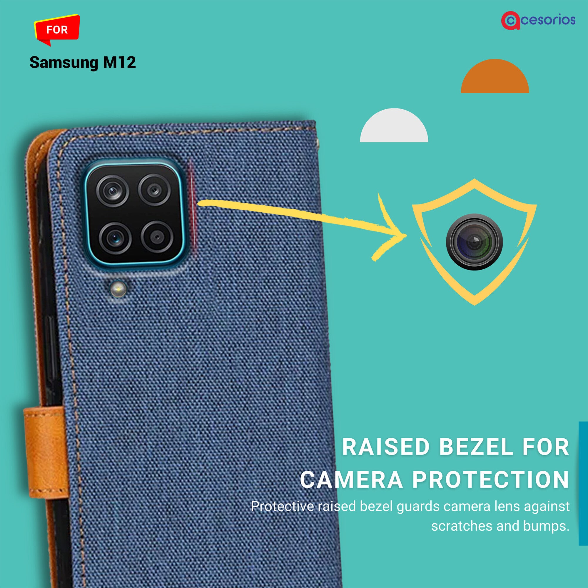 Accesorios Samsung M12 denim flip cover – Blue – Image 2 #color_blue