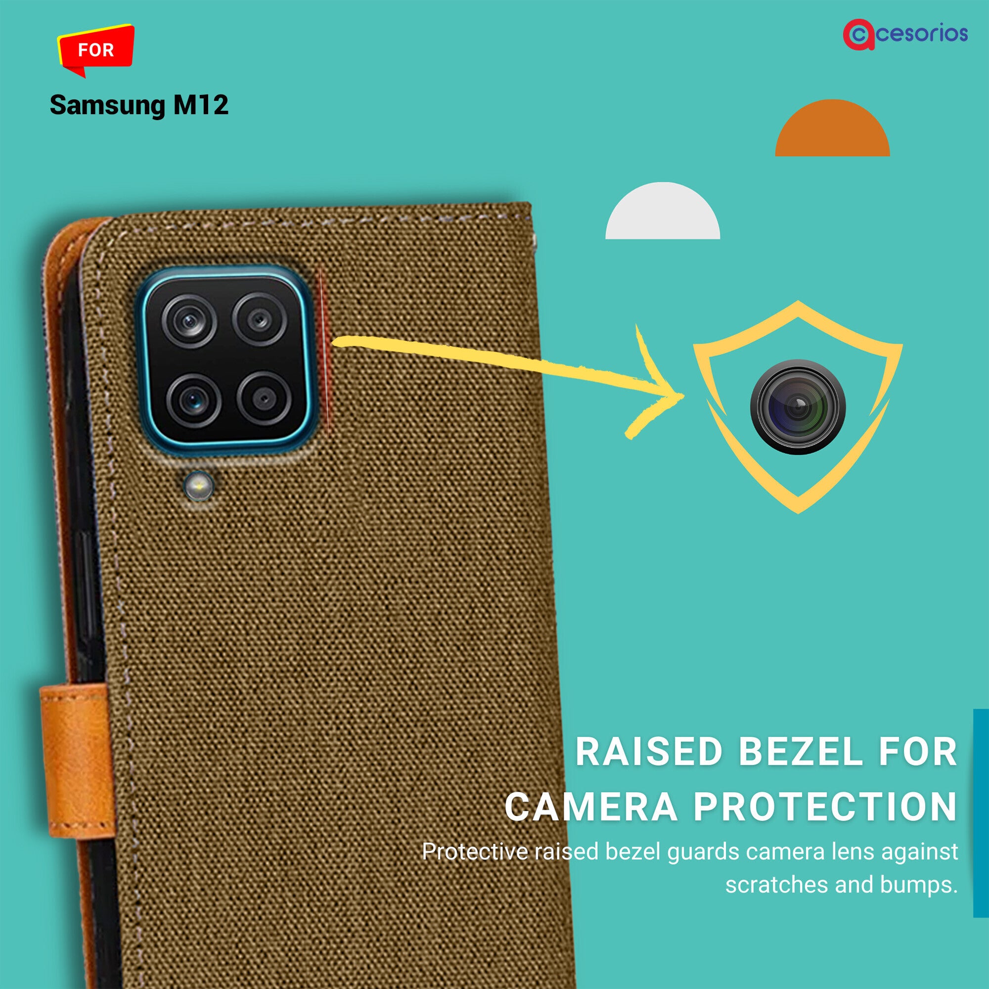 Accesorios Samsung M12 denim flip cover – Dark Brown – Image 2 #color_dark brown