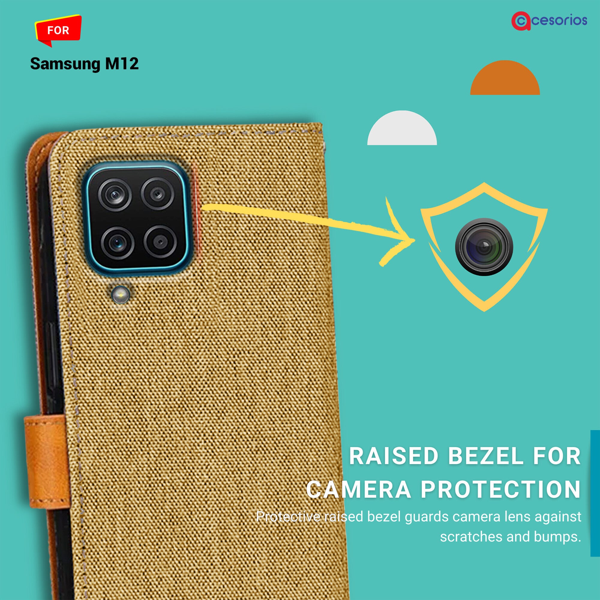 Accesorios Samsung M12 denim flip cover – Light Brown – Image 2 #color_light brown