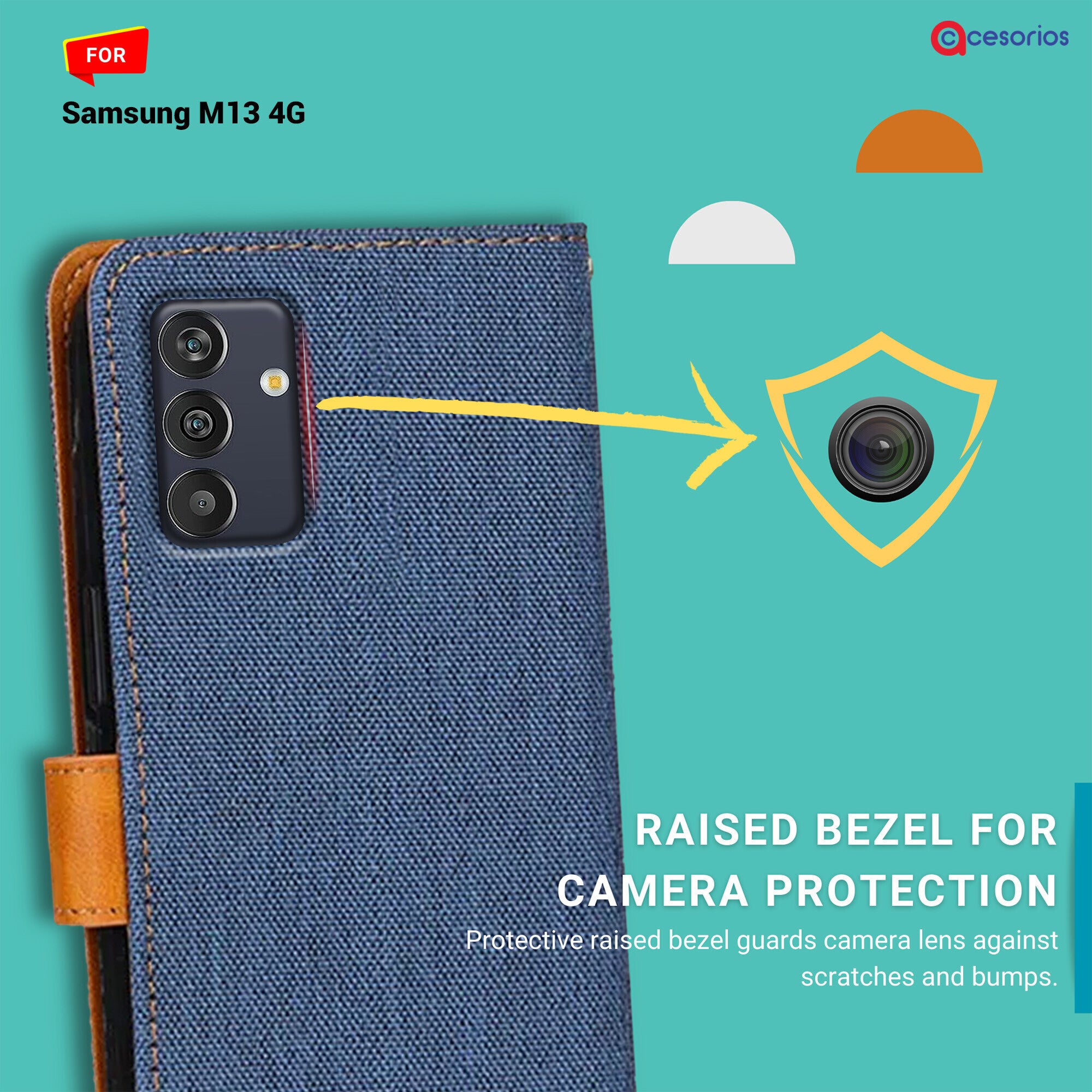 Accesorios Samsung M13 4G denim flip cover – Blue – Image 2 #color_blue