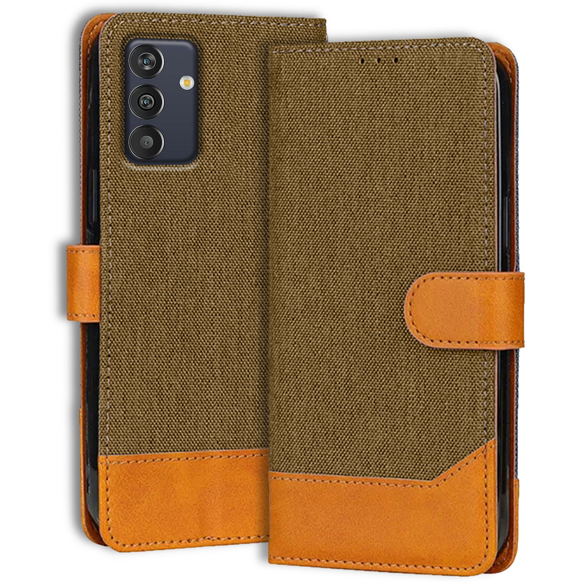 Accesorios Samsung M13 4G denim flip cover – Dark Brown – Image 1 #color_dark brown