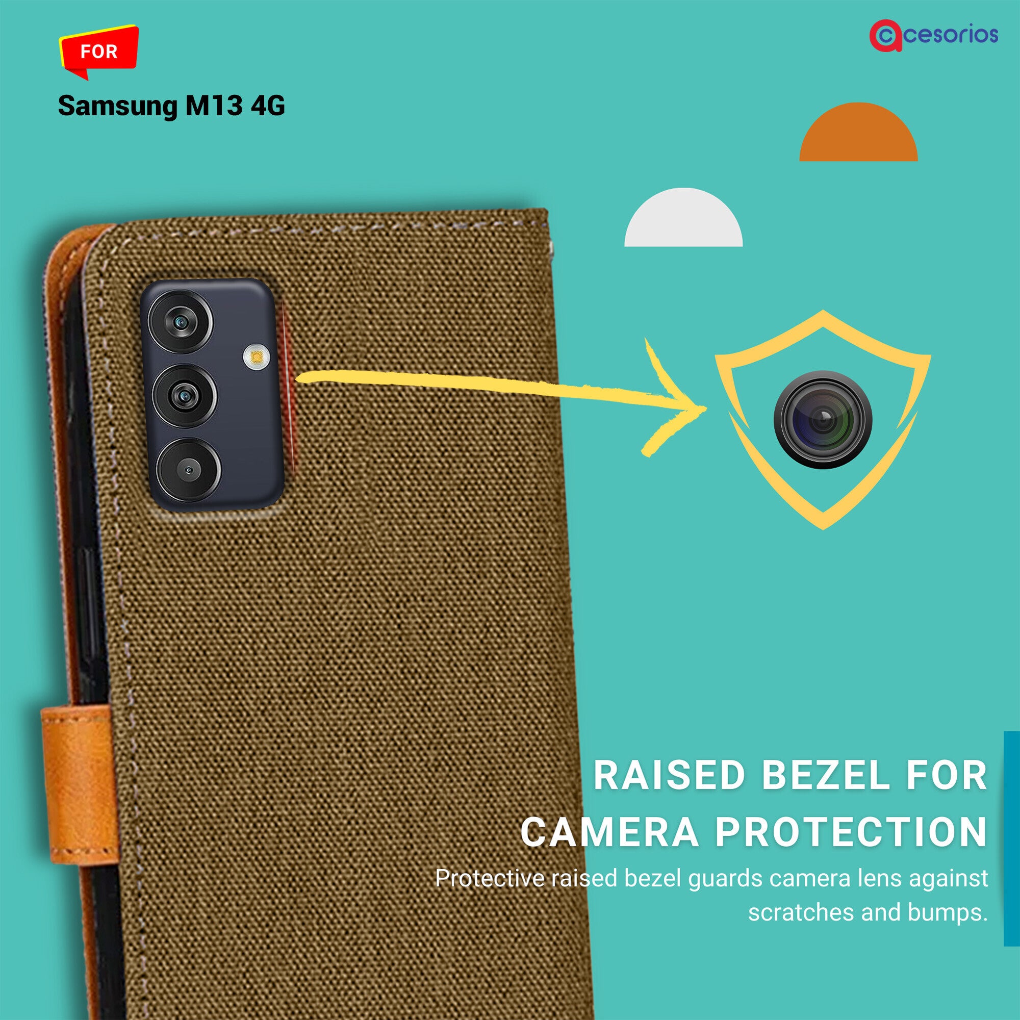 Accesorios Samsung M13 4G denim flip cover – Dark Brown – Image 2 #color_dark brown
