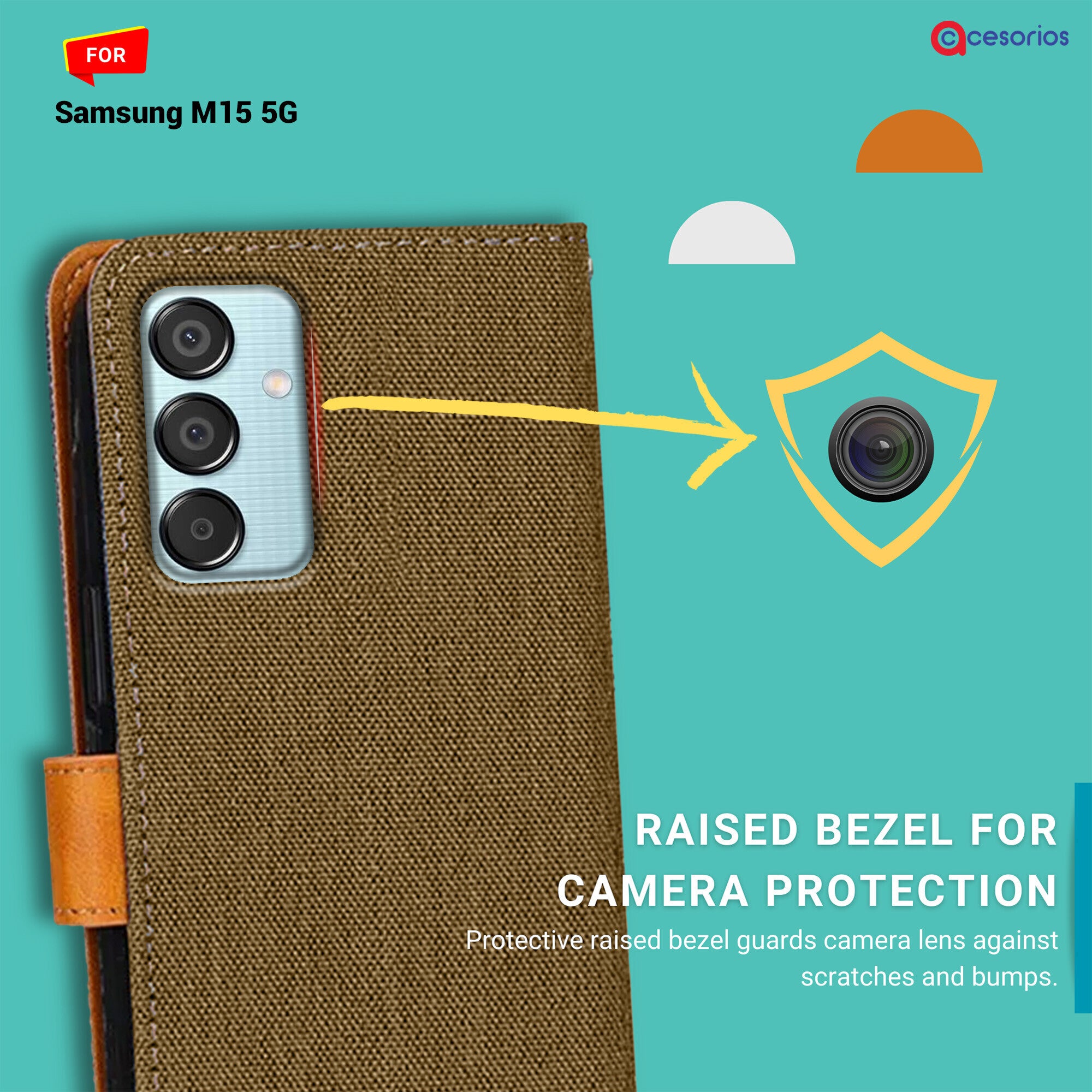 Accesorios Samsung M15 5G denim flip cover – Dark Brown – Image 2 #color_dark brown