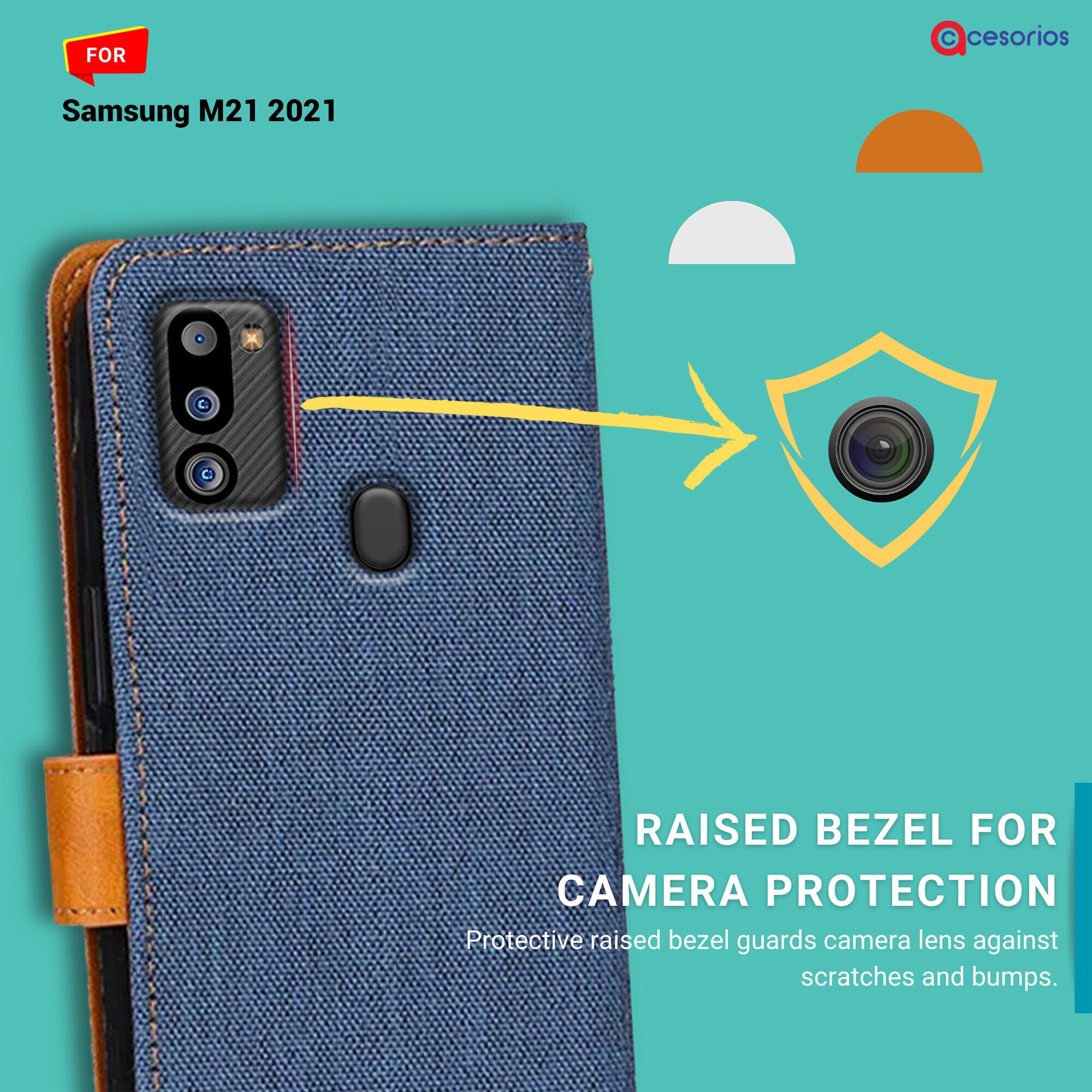 Accesorios Samsung M21 2021 denim flip cover – Blue – Image 2 #color_blue