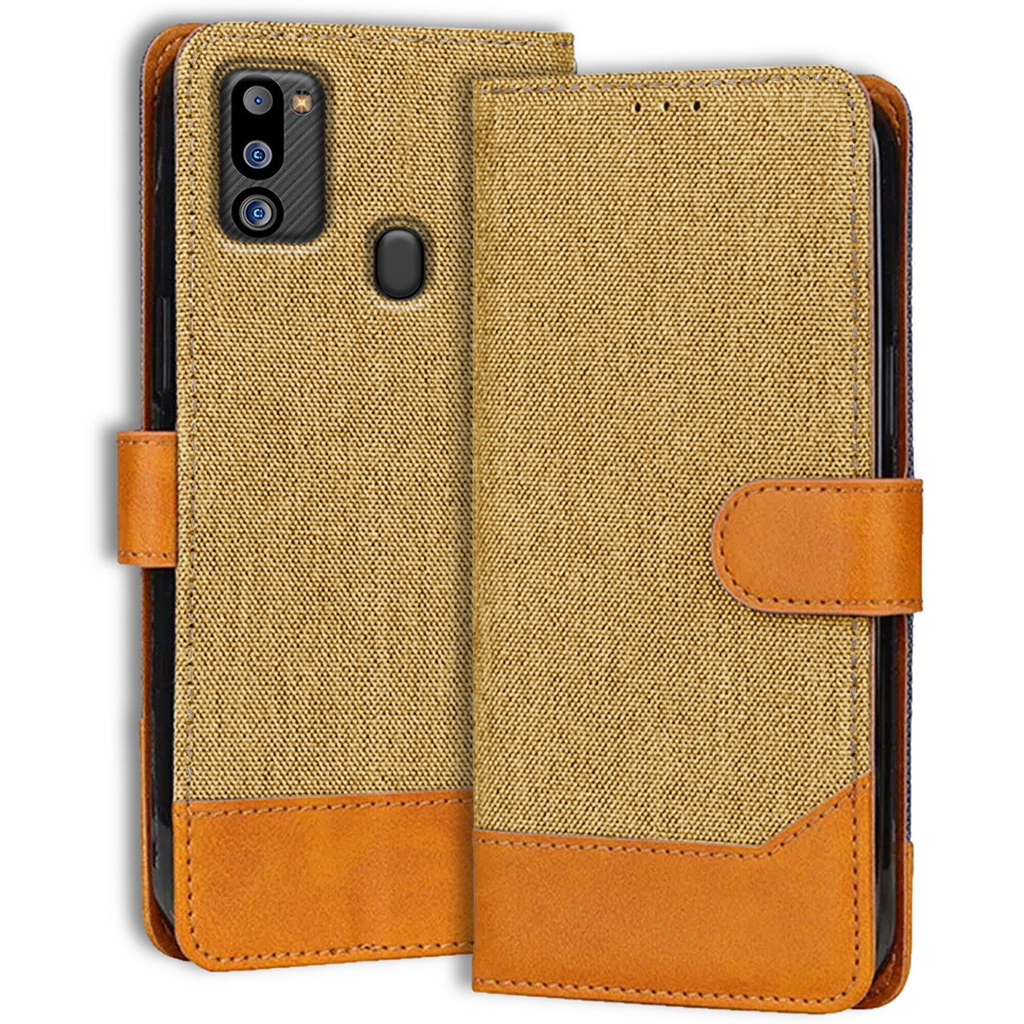 Accesorios Samsung M21 2021 denim flip cover – Light Brown – Image 1 #color_light brown