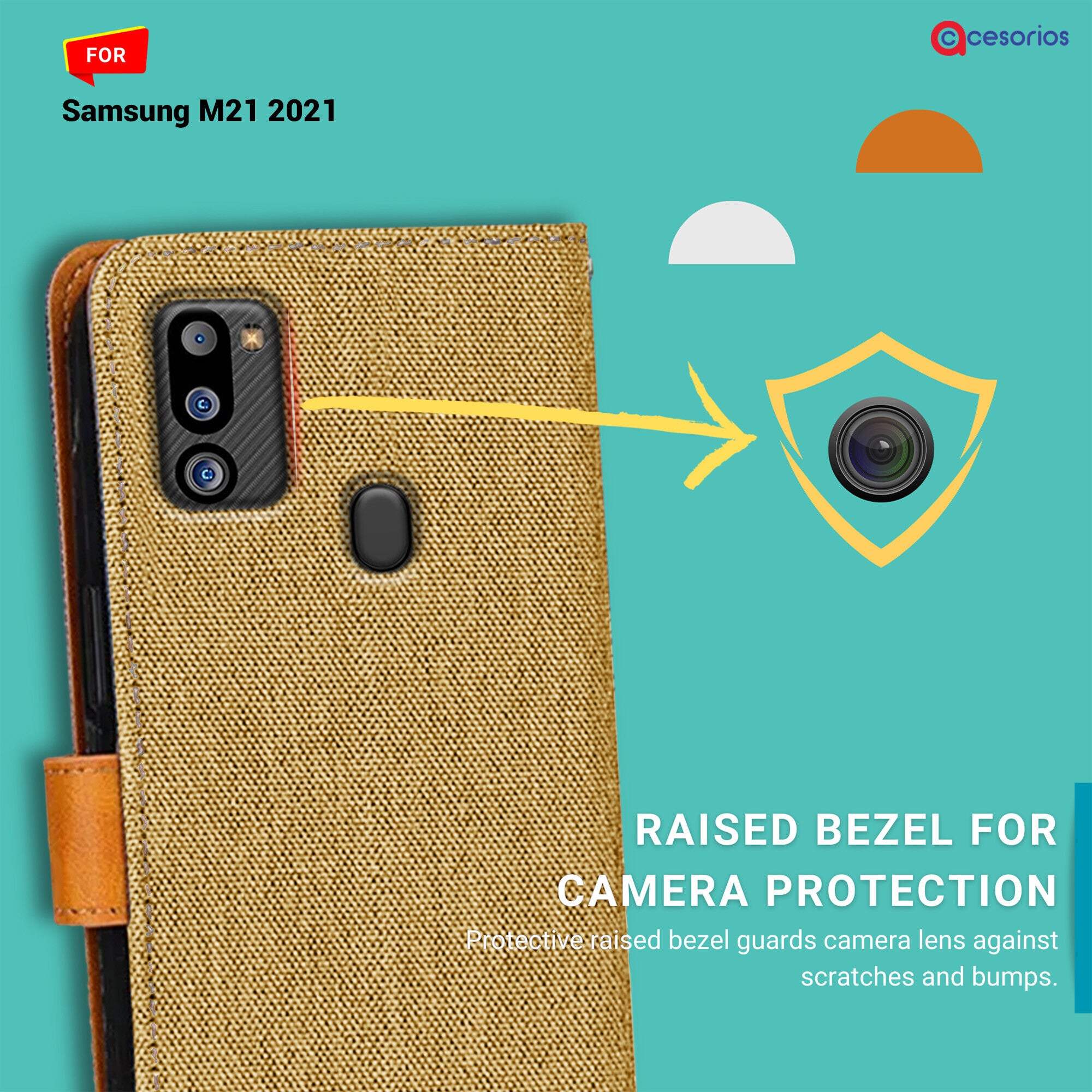 Accesorios Samsung M21 2021 denim flip cover – Light Brown – Image 2 #color_light brown