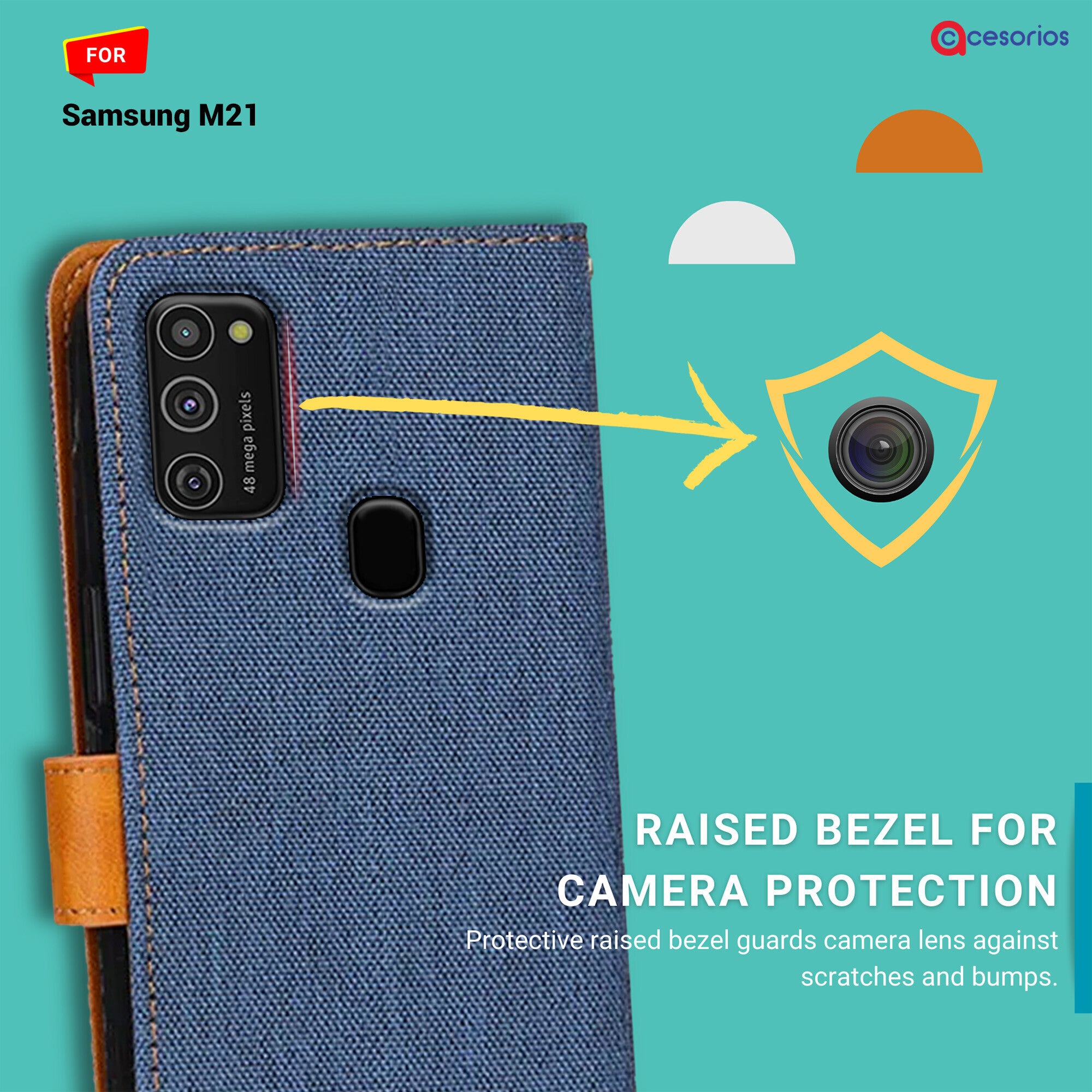 Accesorios Samsung M21 denim flip cover – Blue – Image 2 #color_blue