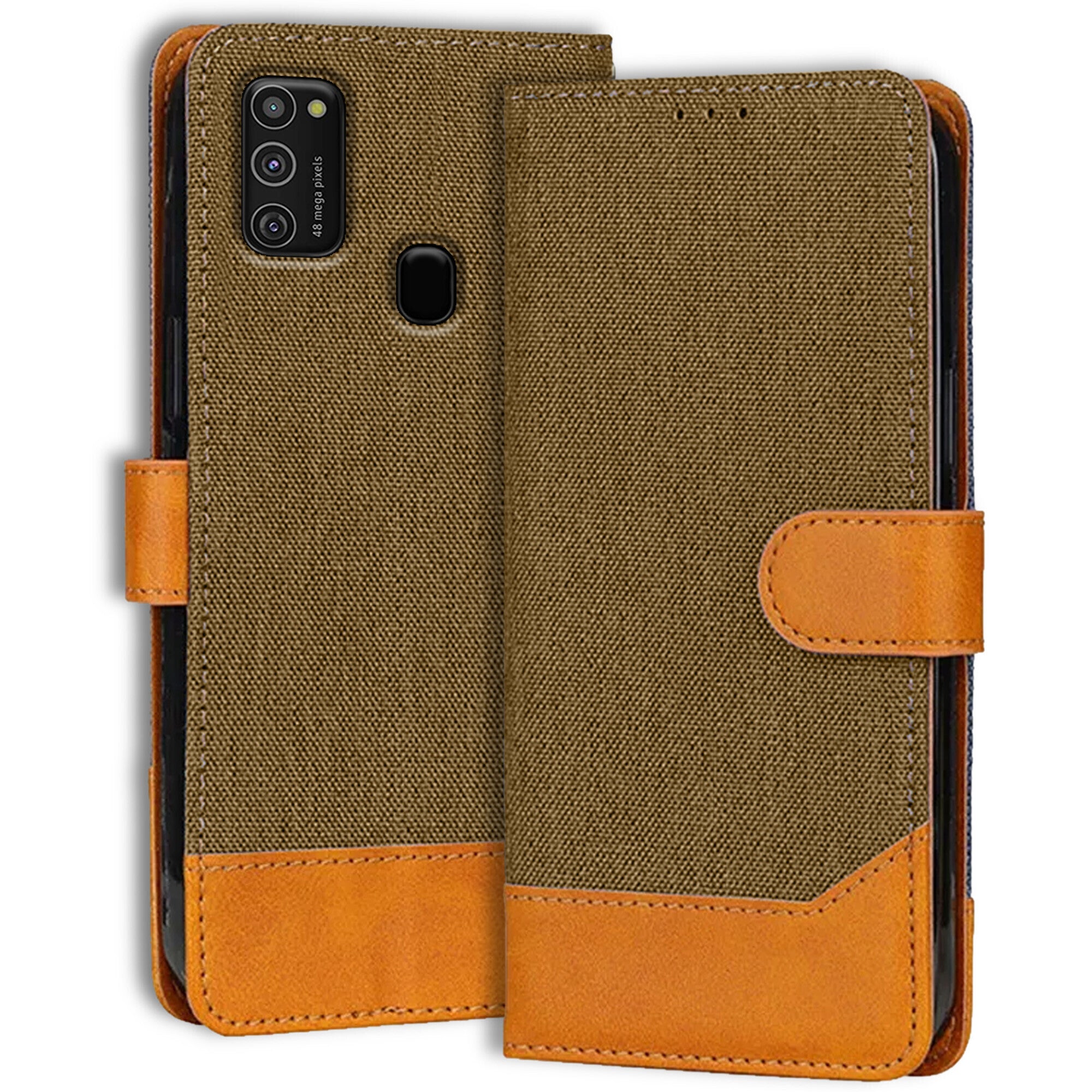 Accesorios Samsung M21 denim flip cover – Dark Brown – Image 1 #color_dark brown