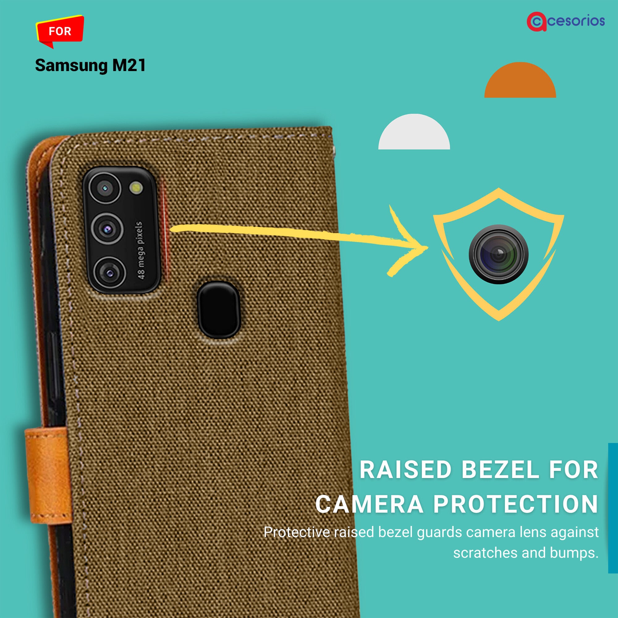 Accesorios Samsung M21 denim flip cover – Dark Brown – Image 2 #color_dark brown
