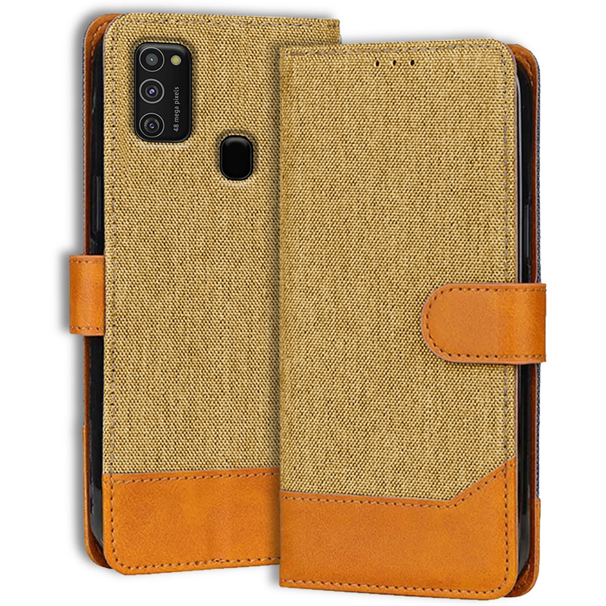 Accesorios Samsung M21 denim flip cover – Light Brown – Image 1 #color_light brown