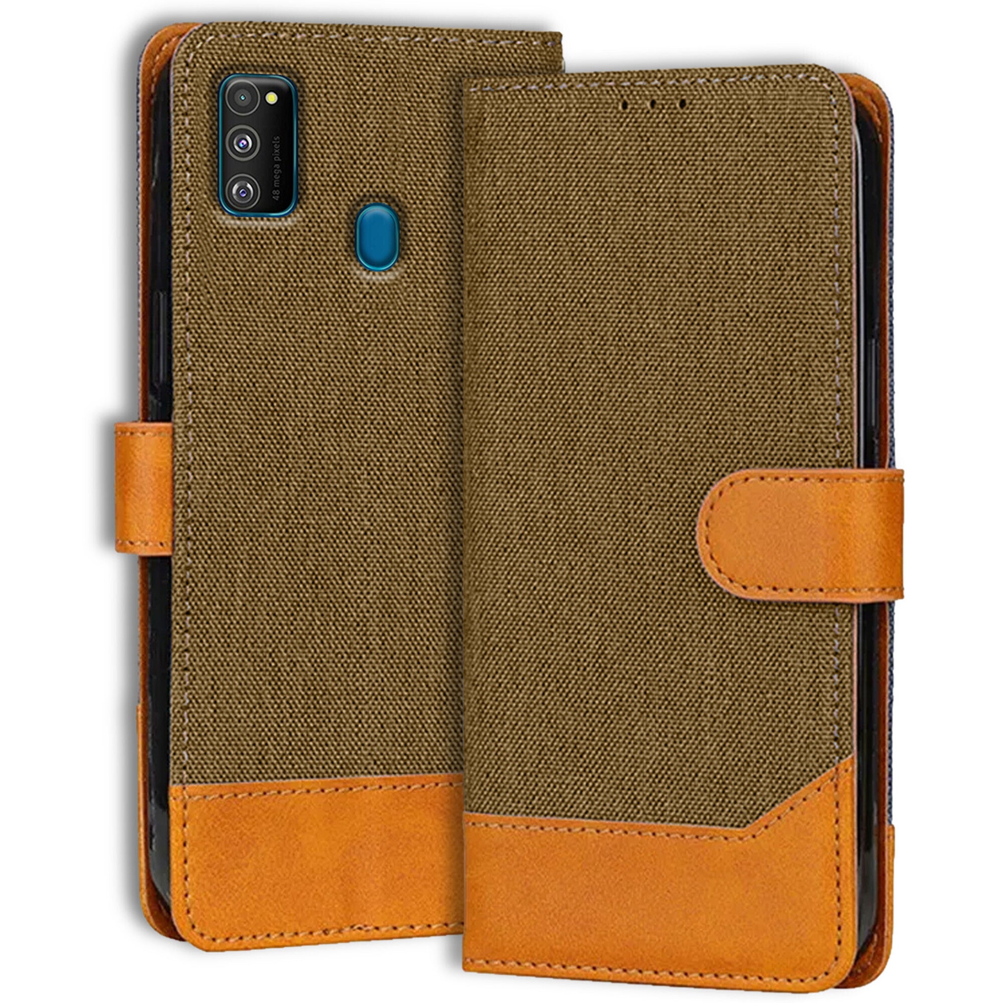 Accesorios Samsung M30S denim flip cover – Dark Brown – Image 1 #color_dark brown