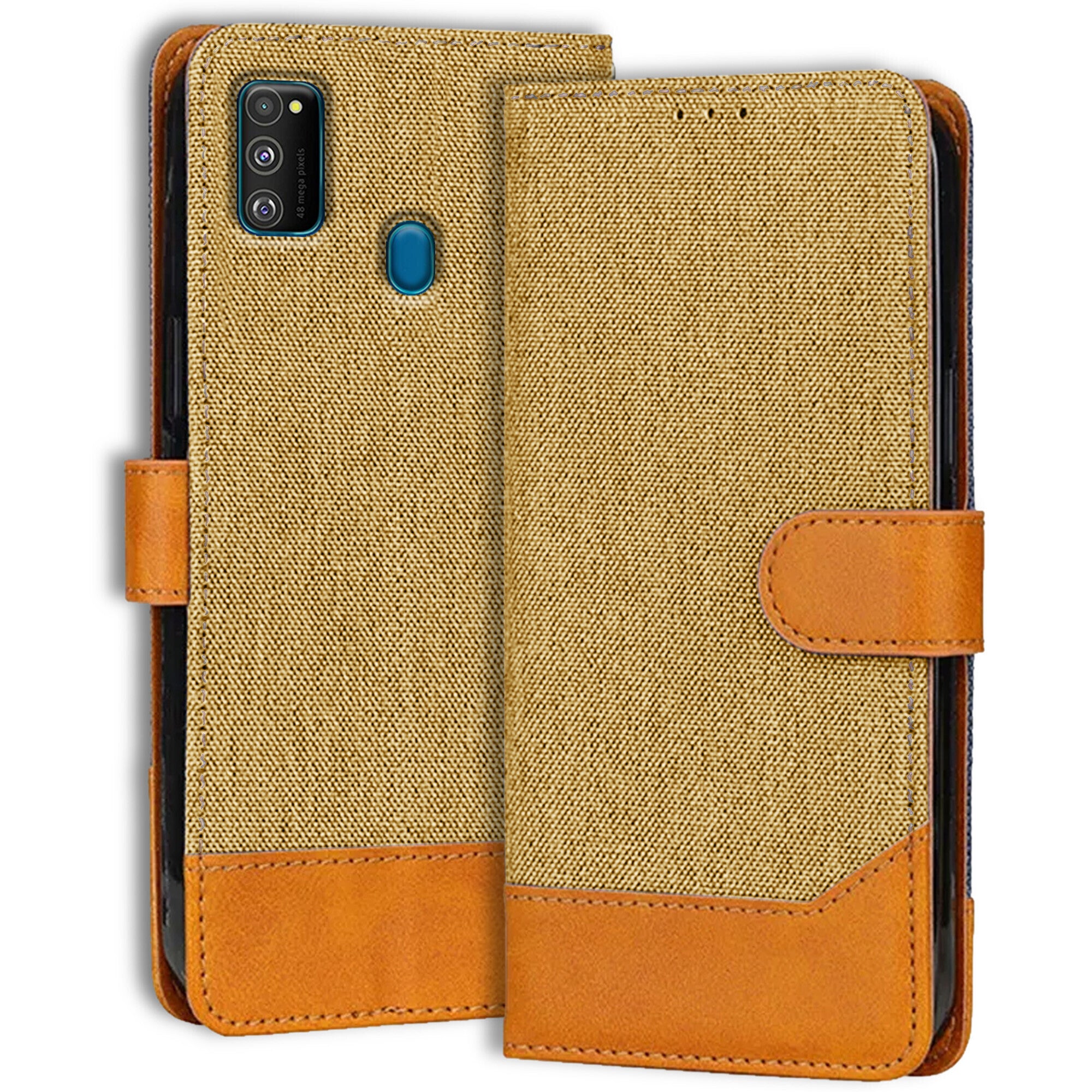 Accesorios Samsung M30S denim flip cover – Light Brown – Image 1 #color_light brown