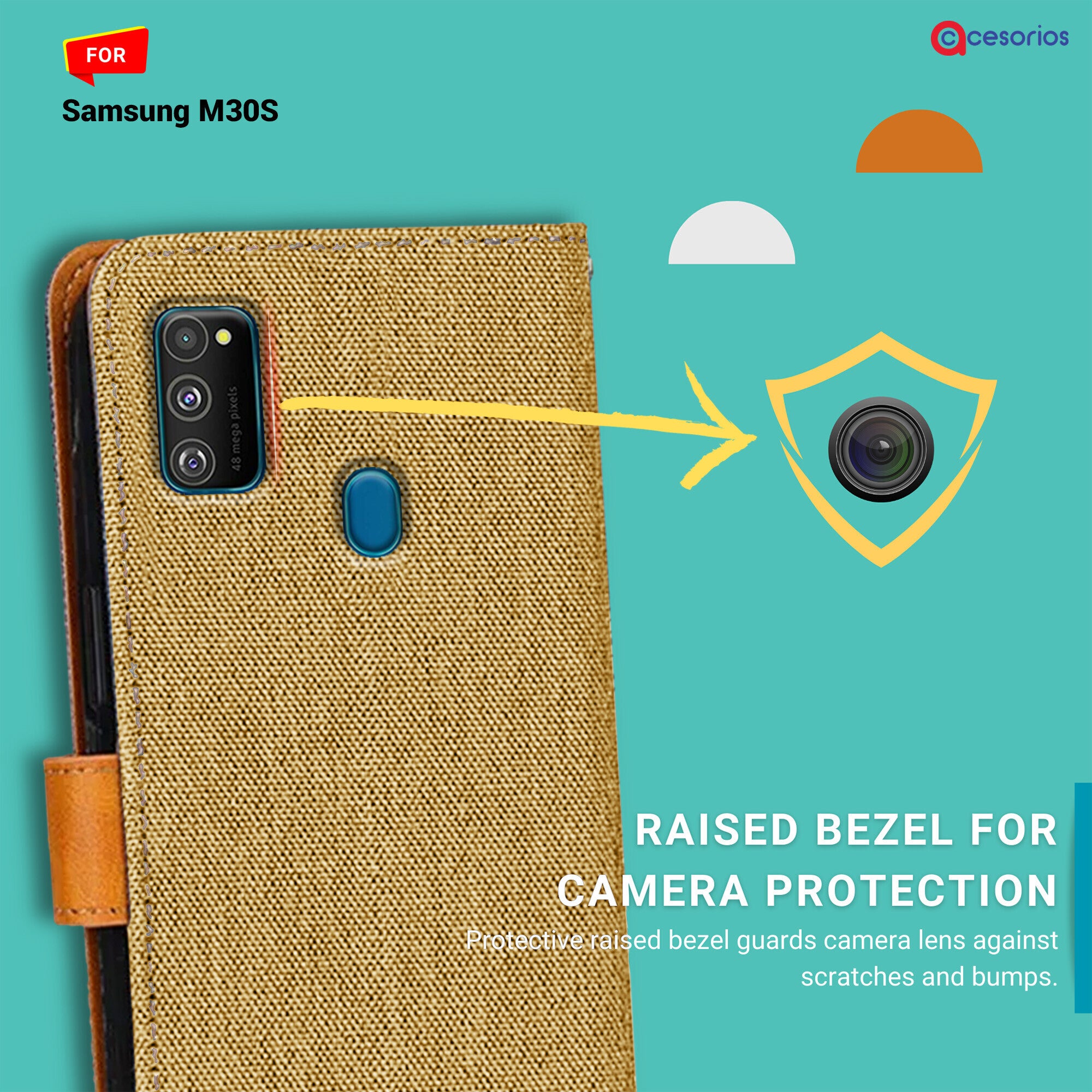 Accesorios Samsung M30S denim flip cover – Light Brown – Image 2 #color_light brown