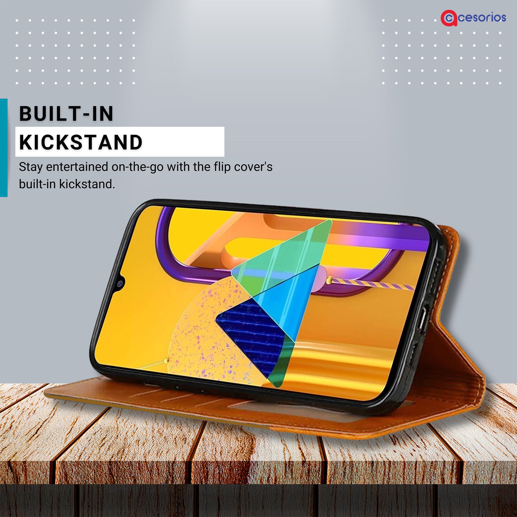 Accesorios Samsung M30S denim flip cover – Light Brown – Image 4 #color_light brown