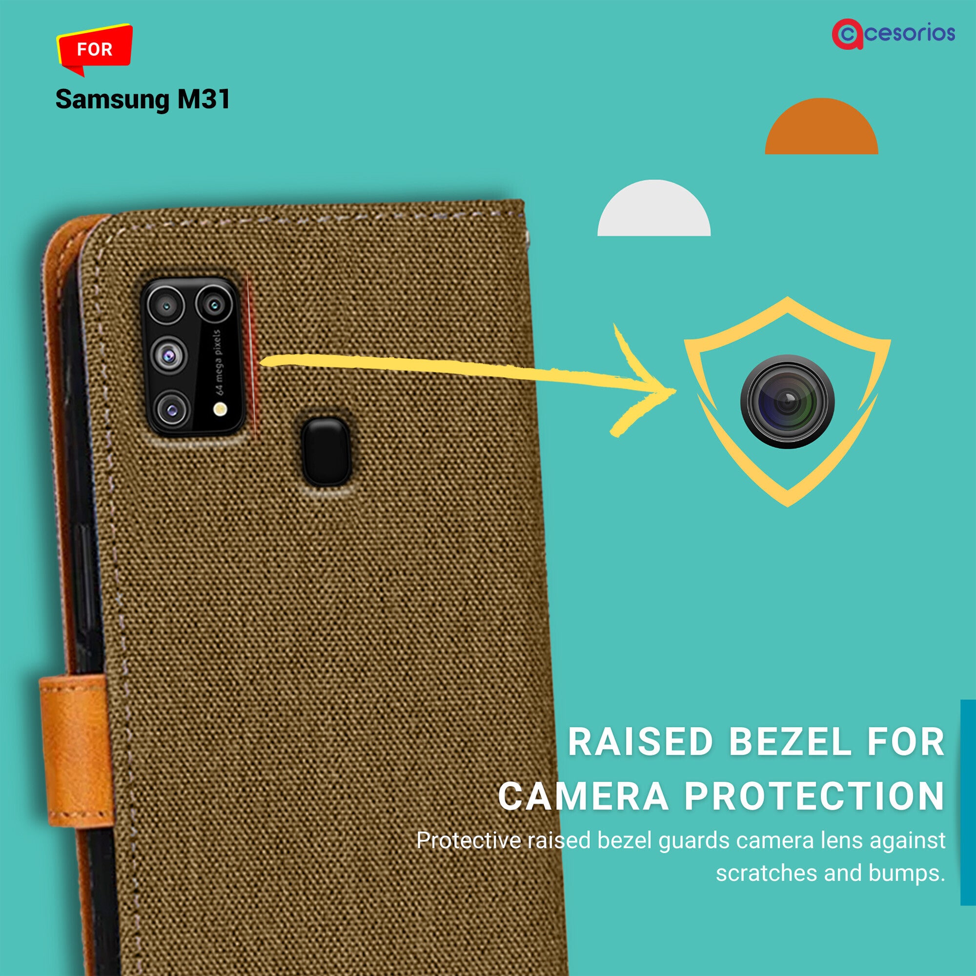 Accesorios Samsung M31 denim flip cover – Dark Brown – Image 2 #color_dark brown