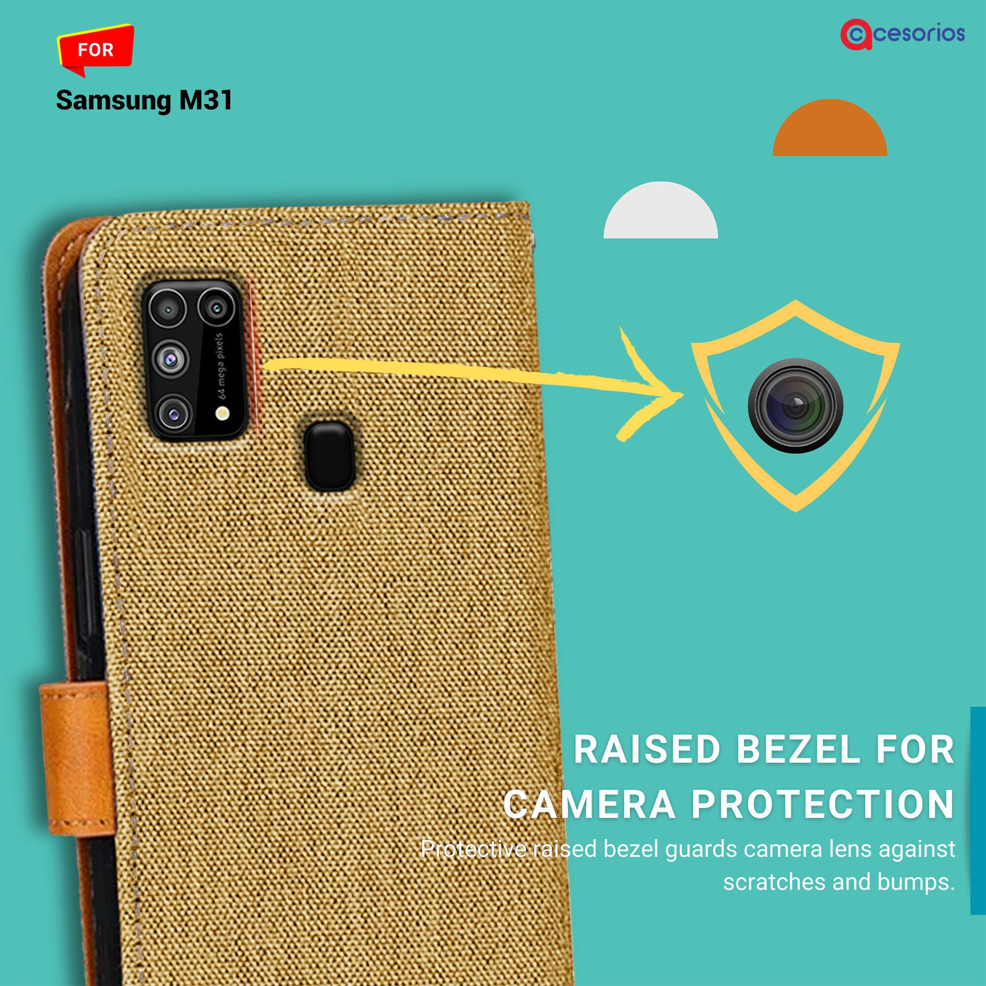 Accesorios Samsung M31 denim flip cover – Light Brown – Image 2 #color_light brown