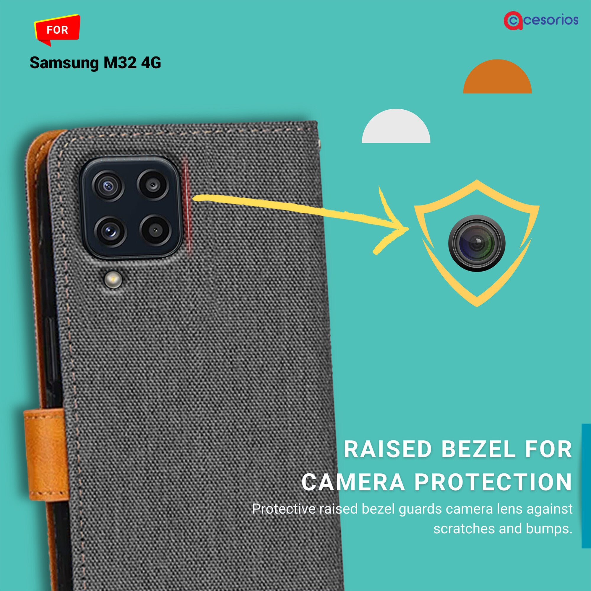 Accesorios Samsung M32 4G denim flip cover – Grey – Image 2 #color_grey