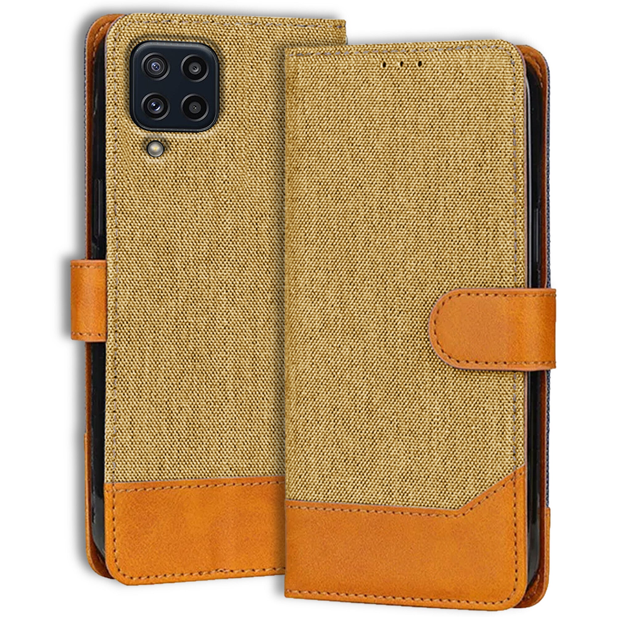 Accesorios Samsung M32 4G denim flip cover – Light Brown – Image 1 #color_light brown