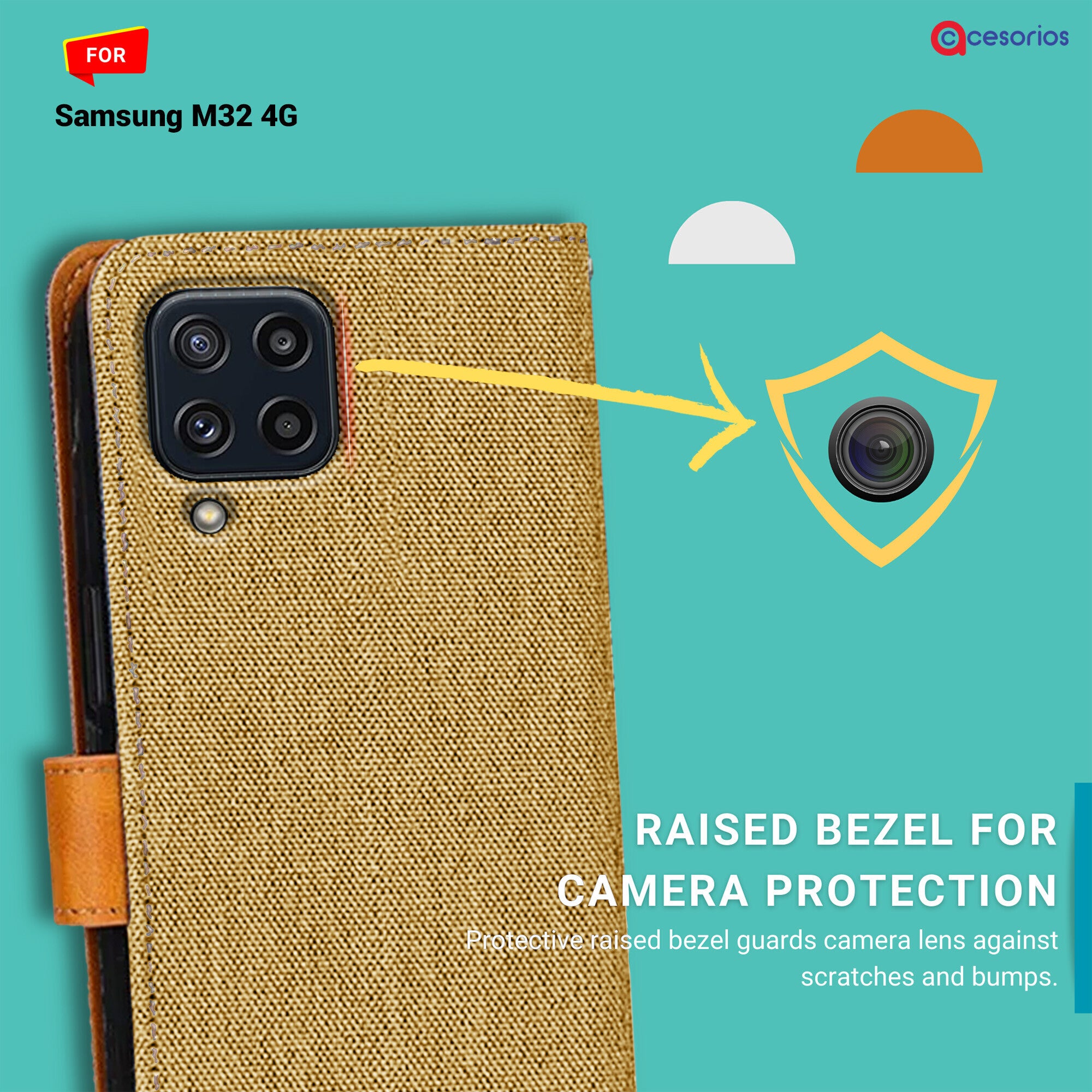 Accesorios Samsung M32 4G denim flip cover – Light Brown – Image 2 #color_light brown