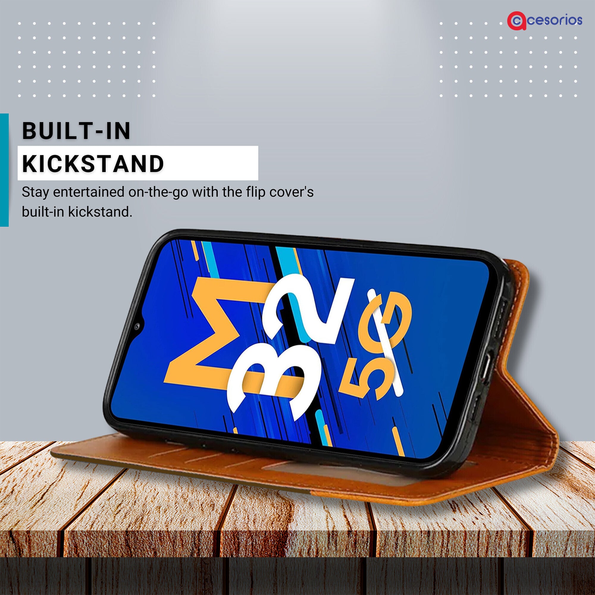 Accesorios Samsung M32 5G denim flip cover – Dark Brown – Image 4 #color_dark brown