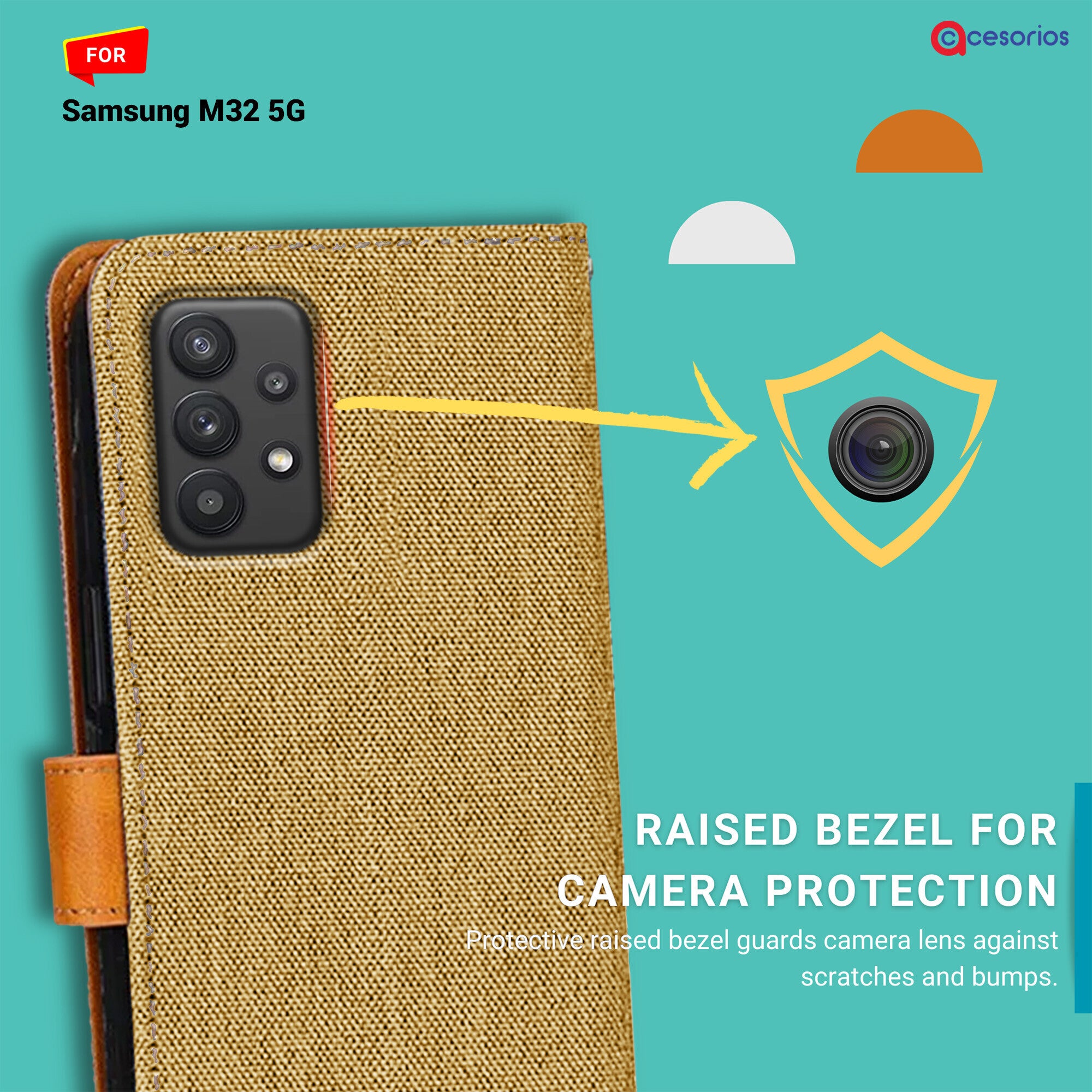 Accesorios Samsung M32 5G denim flip cover – Light Brown – Image 2 #color_light brown