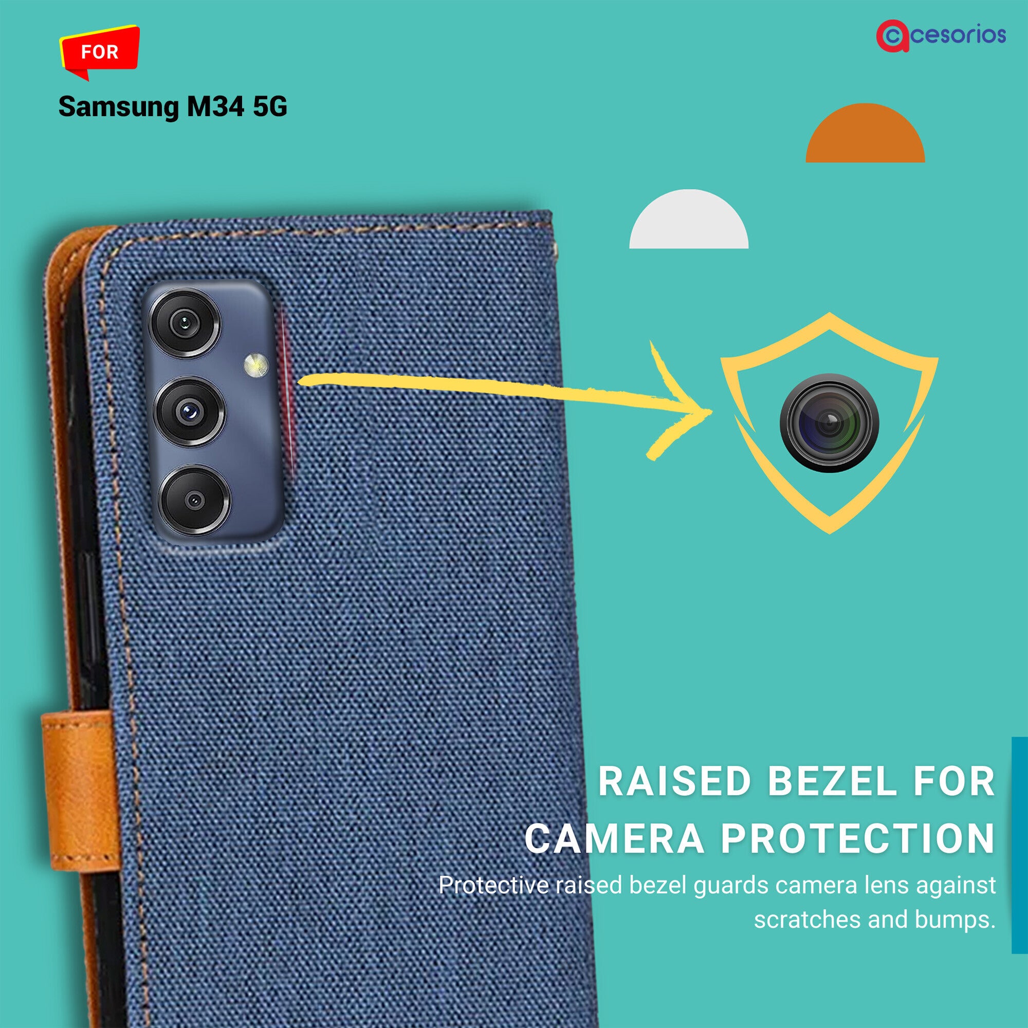 Accesorios Samsung M34 5G denim flip cover – Blue – Image 2 #color_blue