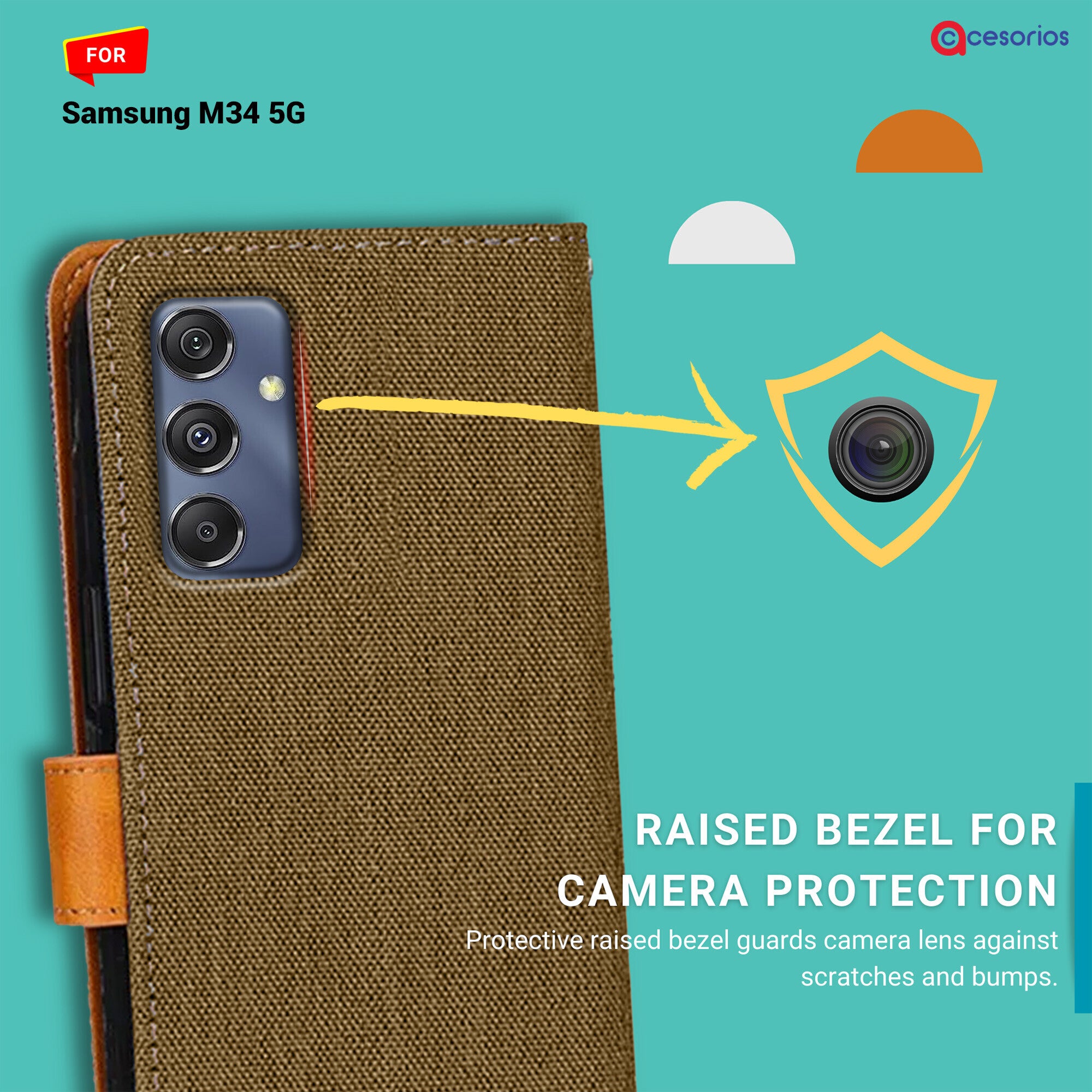 Accesorios Samsung M34 5G denim flip cover – Dark Brown – Image 2 #color_dark brown
