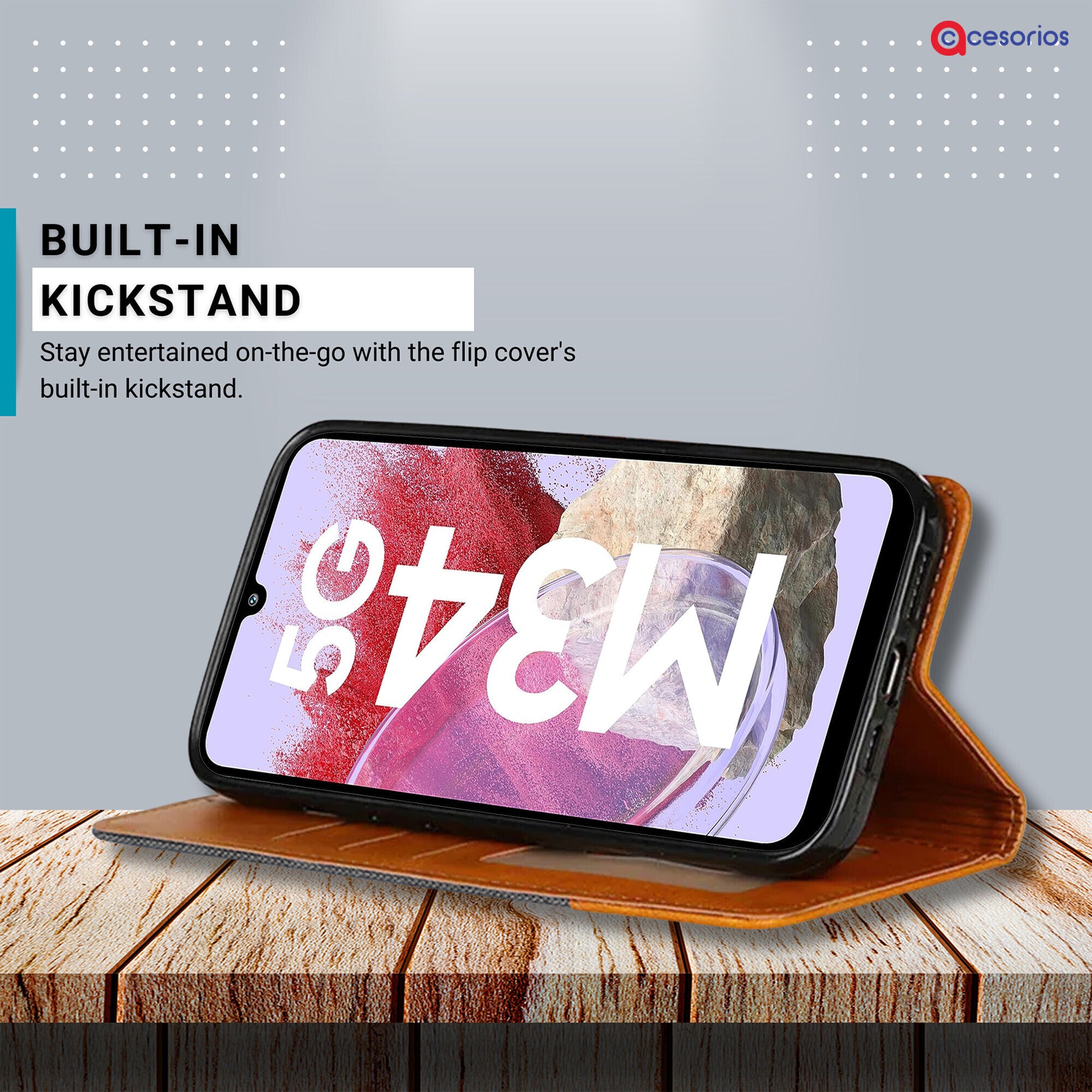 Accesorios Samsung M34 5G denim flip cover – Grey – Image 4 #color_grey