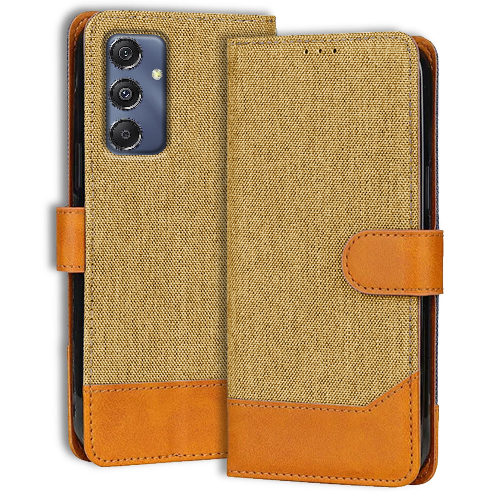 Accesorios Samsung M34 5G denim flip cover – Light Brown – Image 1 #color_light brown
