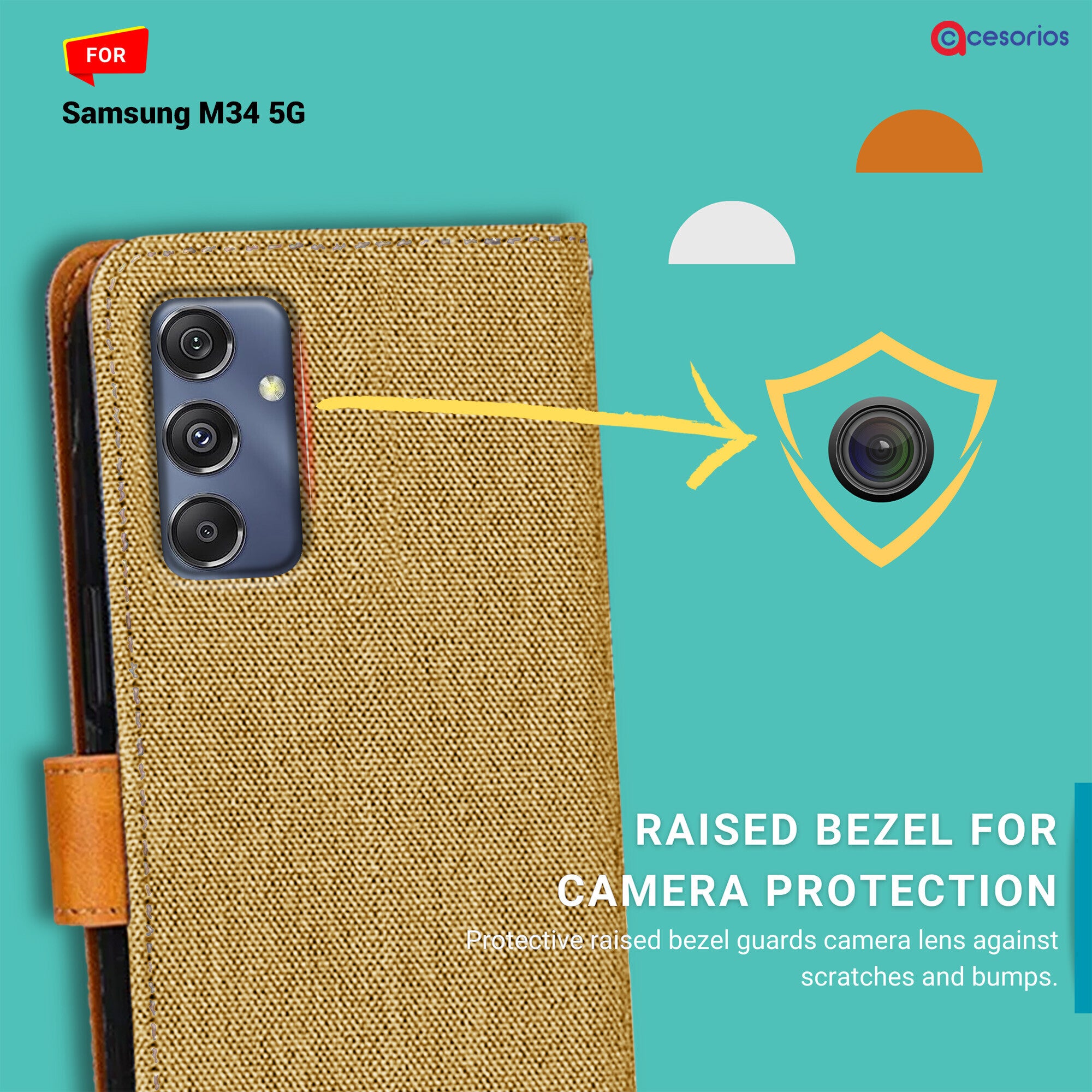 Accesorios Samsung M34 5G denim flip cover – Light Brown – Image 2 #color_light brown