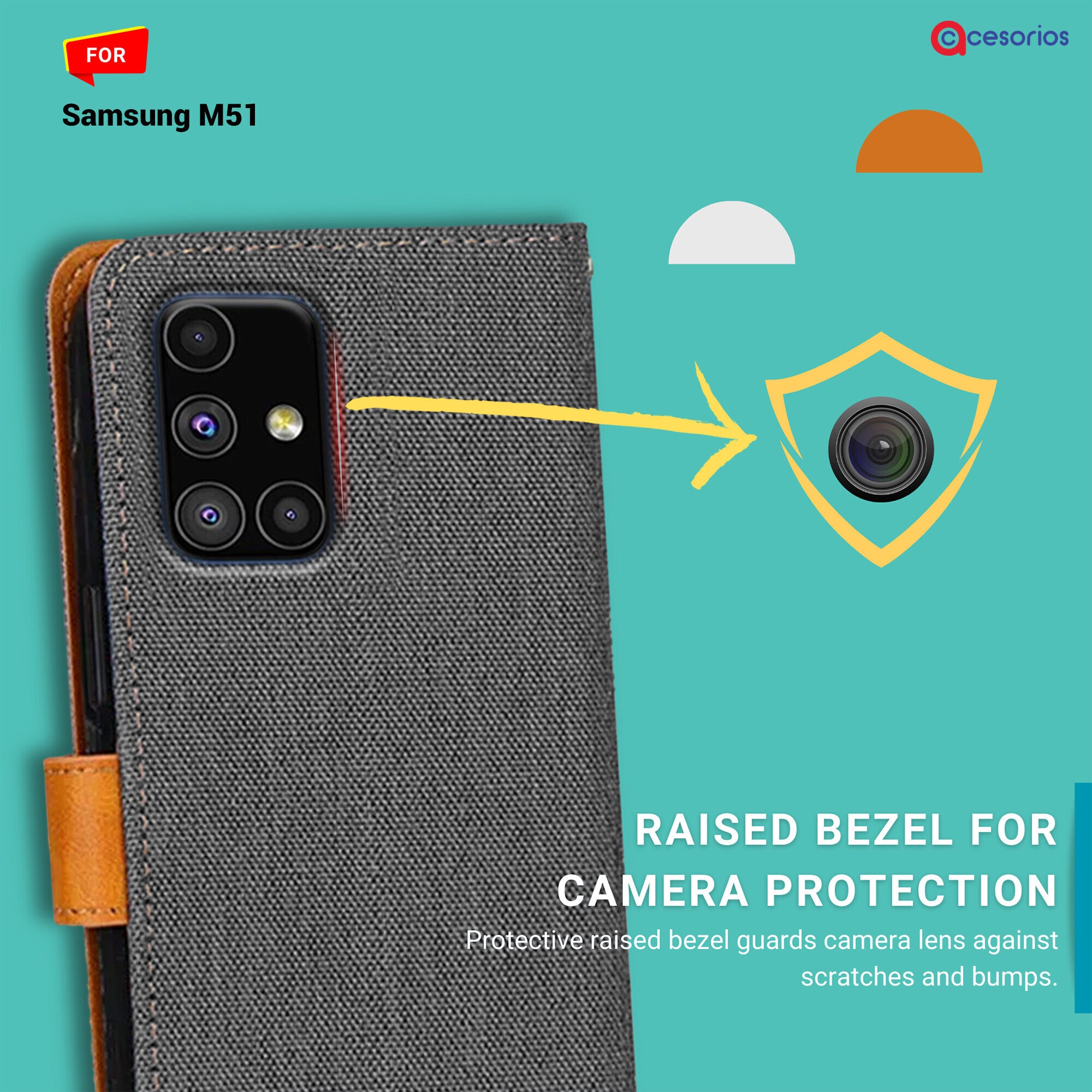 Accesorios Samsung M51 denim flip cover – Grey – Image 2 #color_grey
