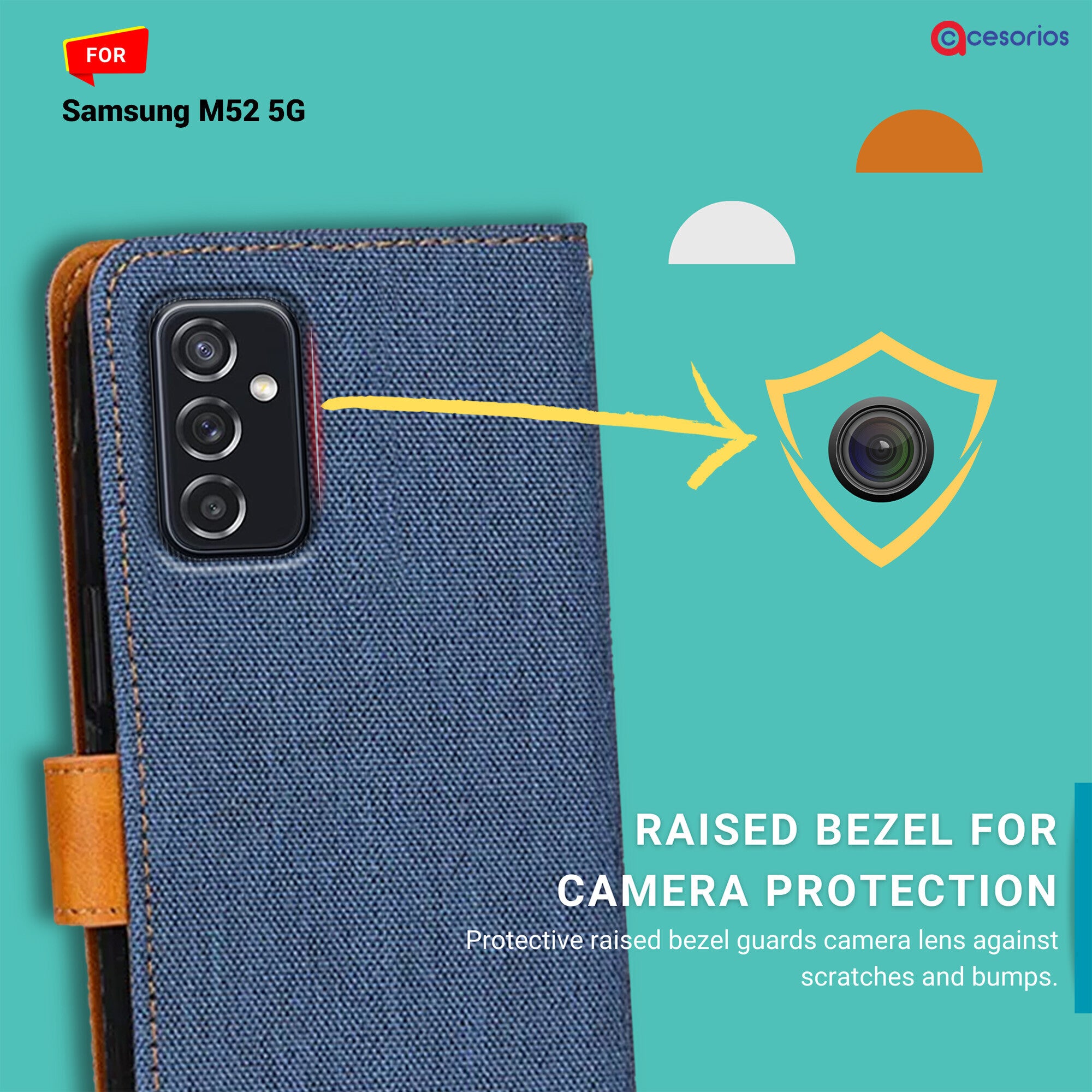 Accesorios Samsung M52 5G denim flip cover – Blue – Image 2 #color_blue