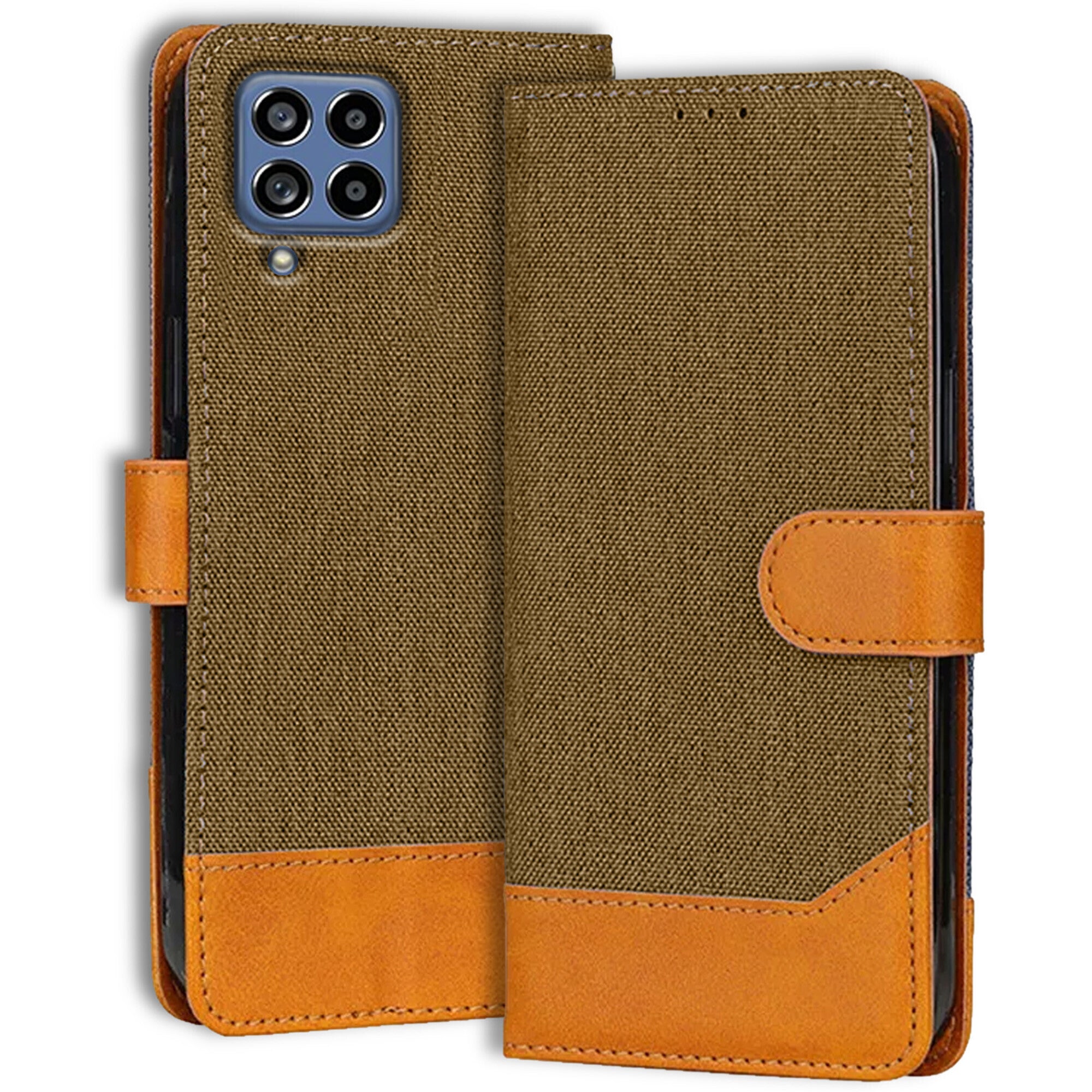 Accesorios Samsung M53 5G denim flip cover – Dark Brown – Image 1 #color_dark brown