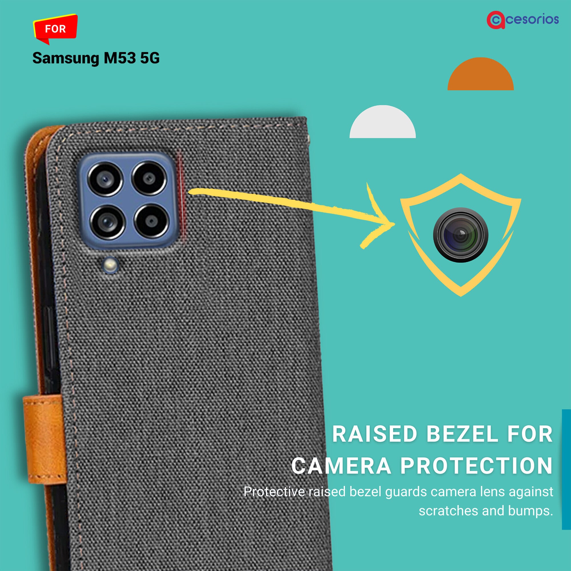Accesorios Samsung M53 5G denim flip cover – Grey – Image 2 #color_grey