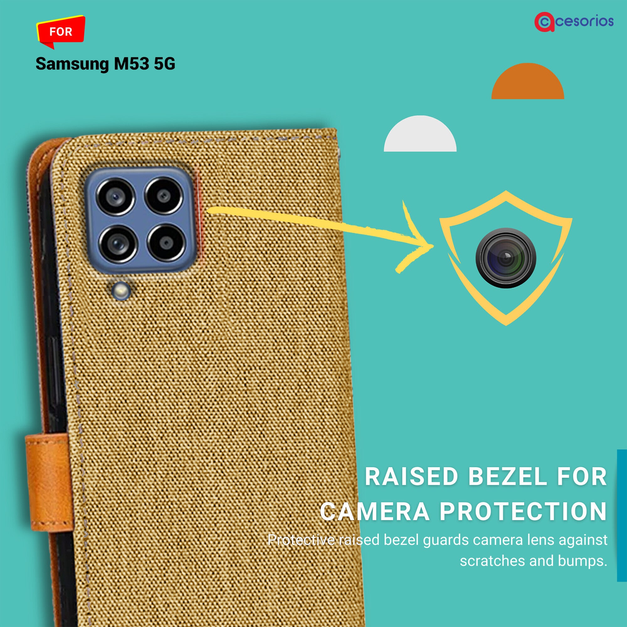 Accesorios Samsung M53 5G denim flip cover – Light Brown – Image 2 #color_light brown