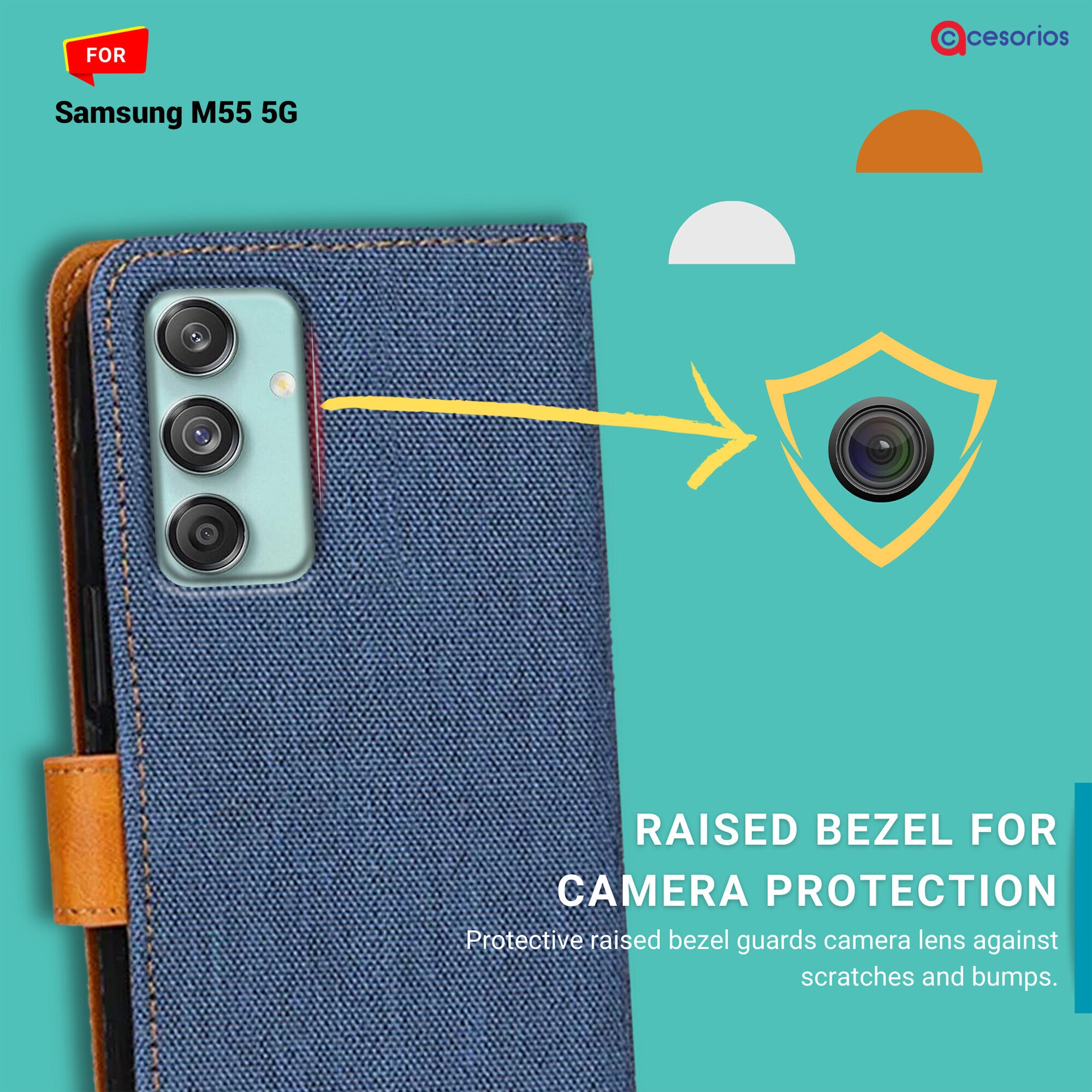 Accesorios Samsung M55 5G denim flip cover – Blue – Image 2 #color_blue