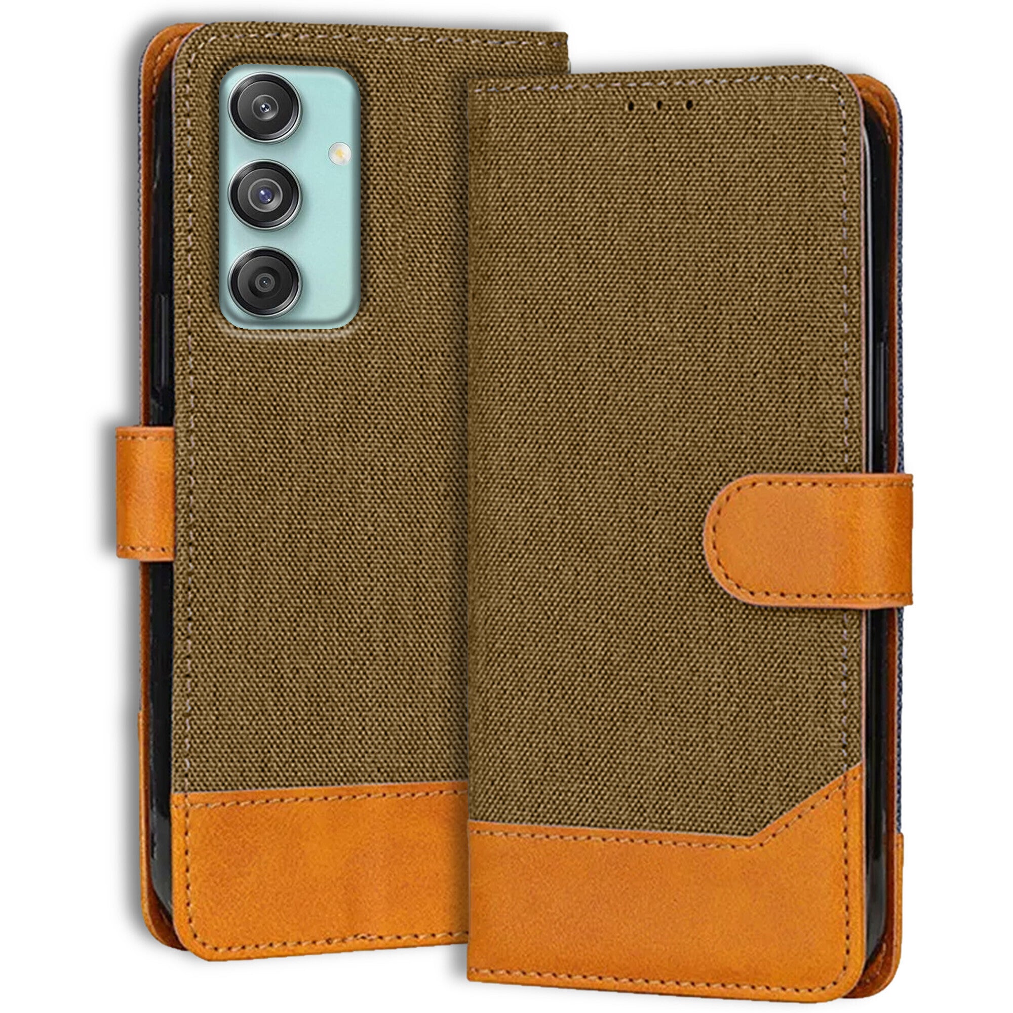 Accesorios Samsung M55 5G denim flip cover – Dark Brown – Image 1 #color_dark brown