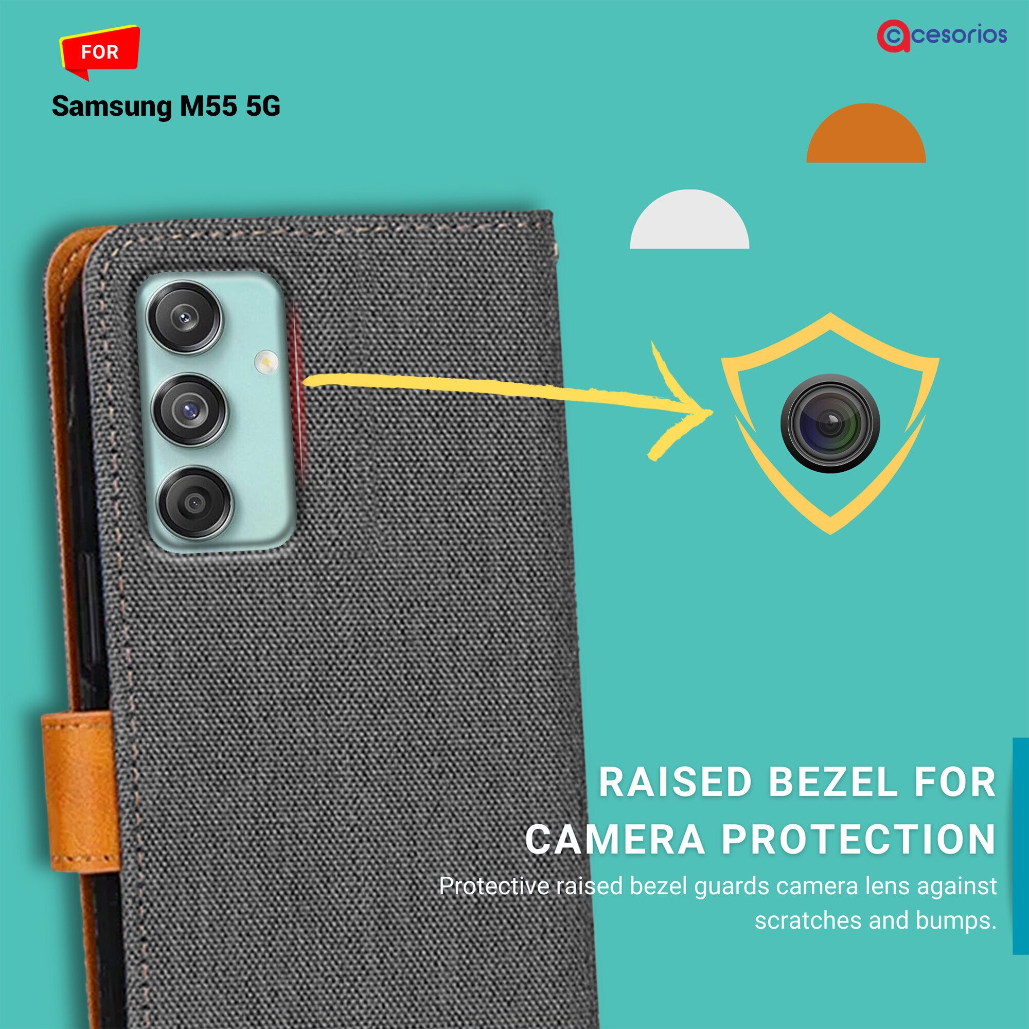 Accesorios Samsung M55 5G denim flip cover – Grey – Image 2 #color_grey
