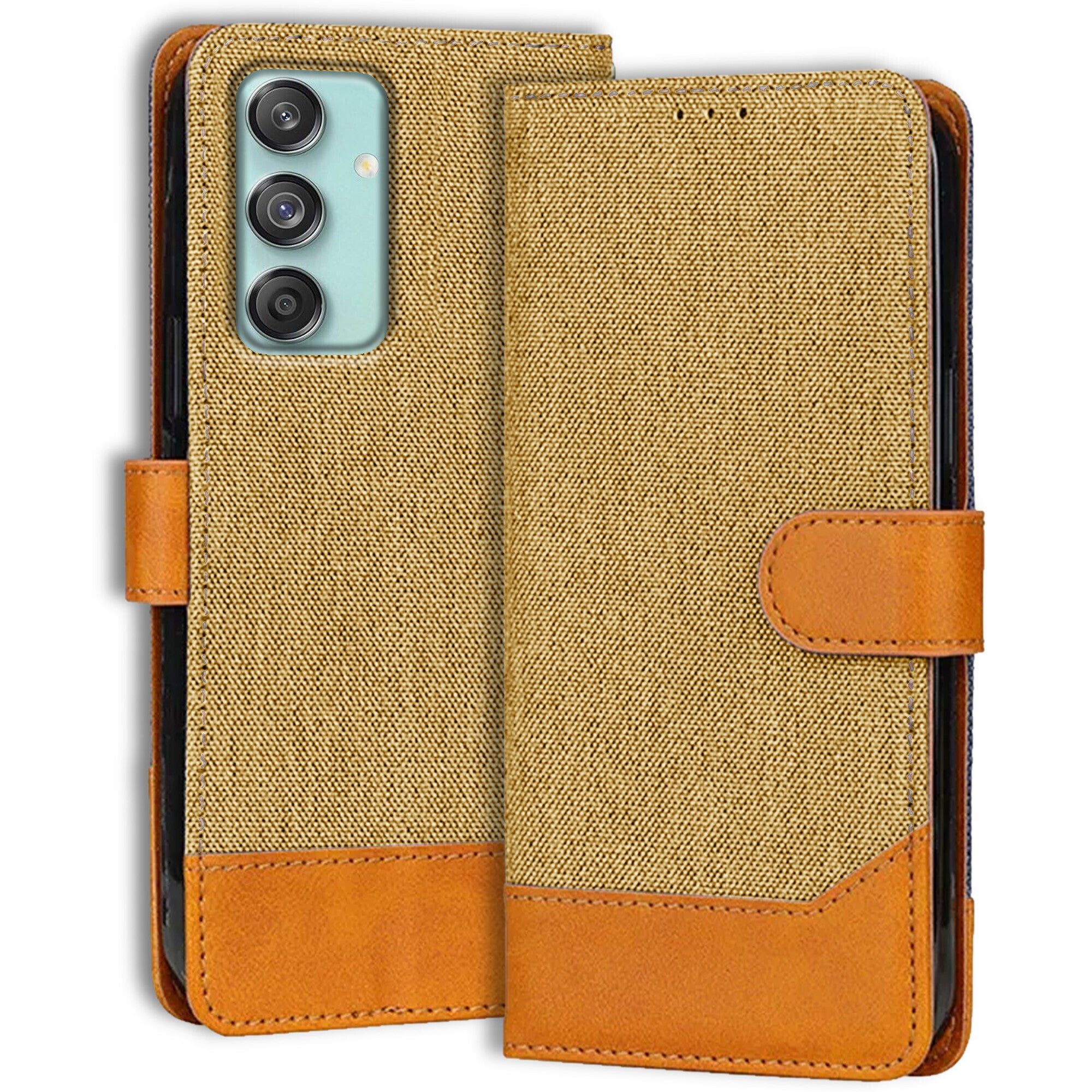 Accesorios Samsung M55 5G denim flip cover – Light Brown – Image 1 #color_light brown